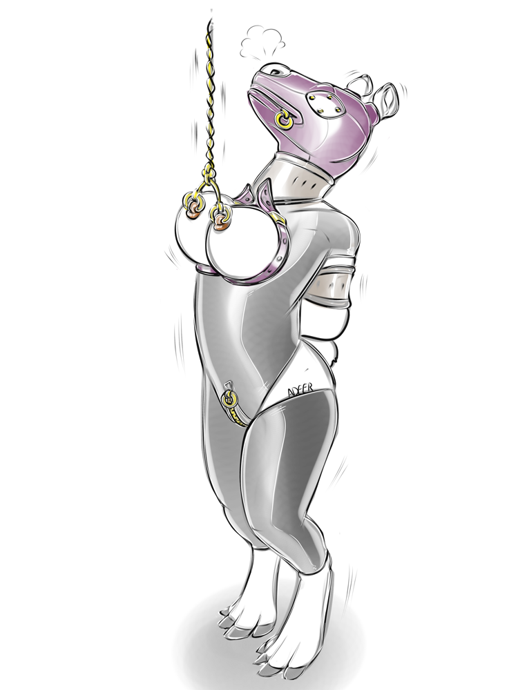 2023 3:4 adeer anthro areola arm_cuffs arms_tied biped black_clothing black_legwear black_leotard black_thigh_highs blindfold bondage bound breast_bondage breasts breath capybara caviid clothed clothing collar crotch_zipper digitigrade feet female full-length_portrait gimp_mask glistening glistening_clothing glistening_collar glistening_legwear glistening_leotard glistening_mask glistening_thigh_highs hands_behind_back latex latex_clothing latex_legwear latex_leotard latex_thigh_highs legwear leotard mammal mask medium_breasts motion_lines nipple_fetish nipple_piercing nipple_play nipple_pull nipple_ring nipples partially_colored piercing portrait purple_mask ring_piercing rodent shaking side_view simple_background solo standing straps thigh_highs tied_to_ceiling toes white_background zipper zipper_mouth