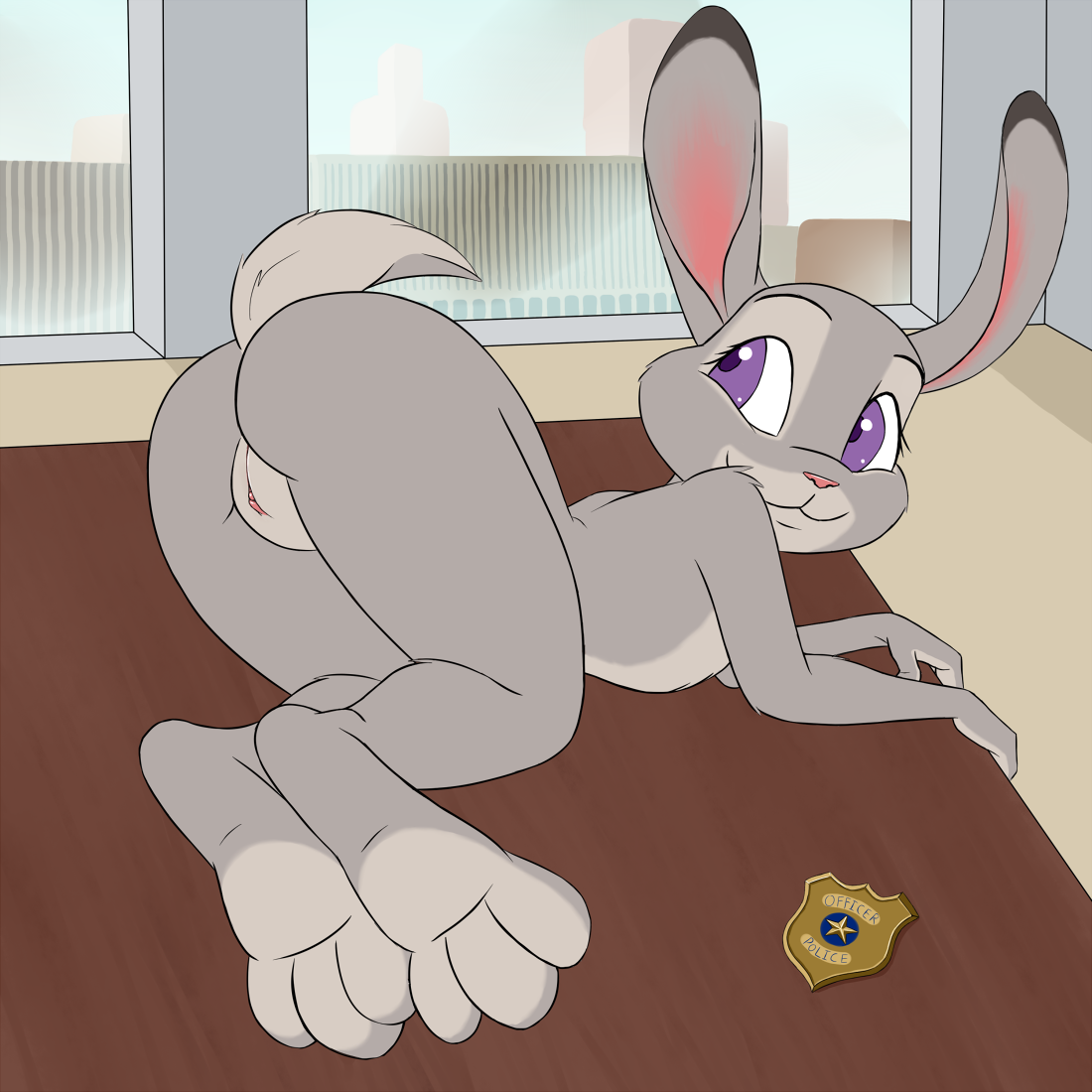 evilymasterful, judy hopps, disney, zootopia, anthro, ass, ass up, badge, c...