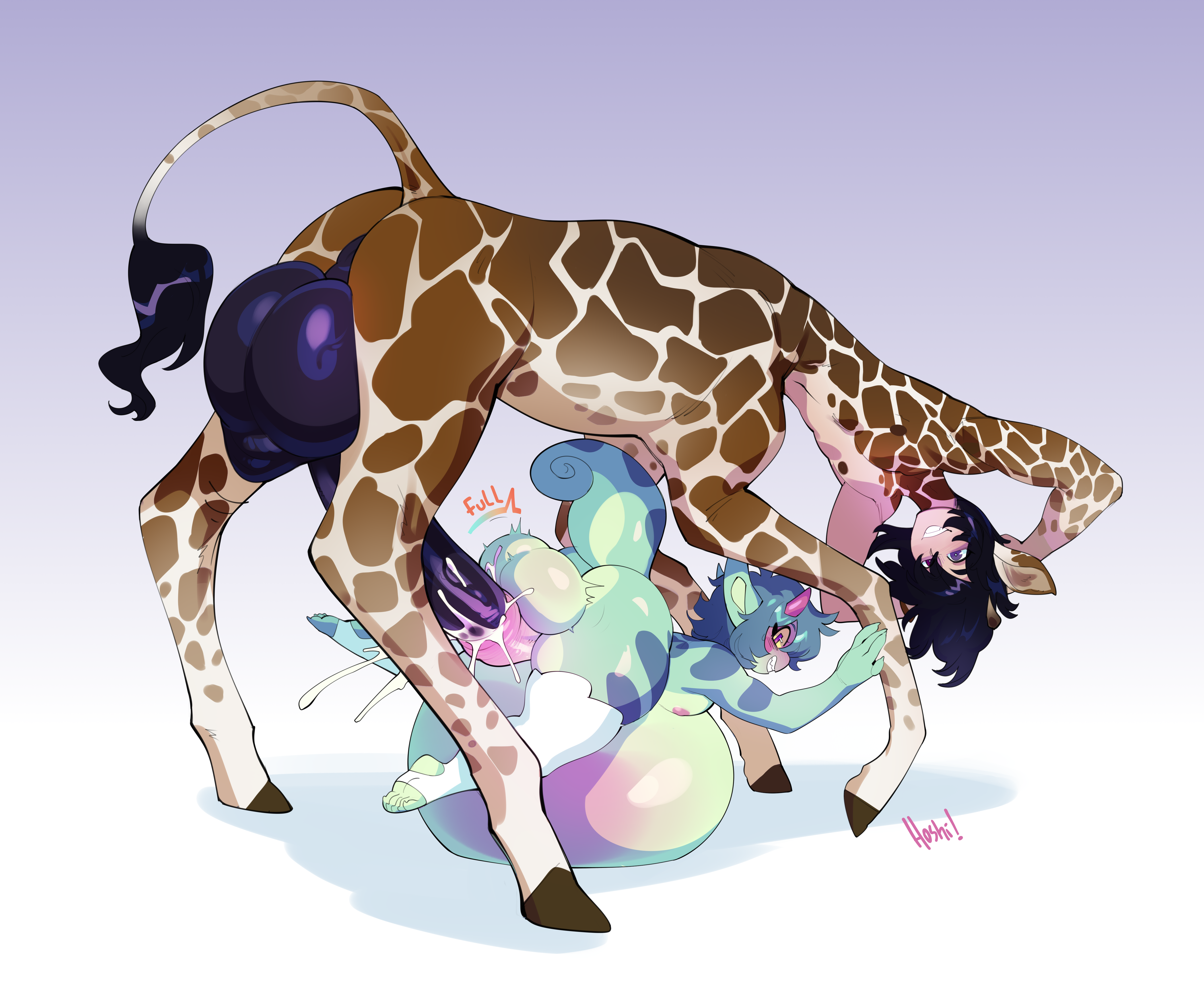 absurd_res all_fours anthro anus ball_inflation black_hair bladder_inflation blue_body blush blush_stickers bodily_fluids brown_spots closed_smile clothing countershading cum cum_in_bladder cum_in_urethra cum_inside cum_splatter dipstick_ears draglyn_(tinydemon) duo ear_markings english_text from_behind_position genital_fluids genitals giraffe giraffe_taur giraffid giraffid_taur gradient_background green_pawpads hair hands_behind_head hi_res hooved_toes hooves horn humanoid inflation leg_grab legwear looking_at_another looking_at_partner looking_at_penetration looking_back lying male male/male mammal mammal_taur mottled mottled_body mouth_closed multicolored_ears nedoiko nude on_front pawpads penetration penile penile_penetration penis penis_backwards penis_in_penis pink_horn purple_eyes sex simple_background size_difference smile spots taur text thigh_highs thigh_highs_only urethral urethral_bulge urethral_penetration white_body white_clothing white_countershading white_legwear white_thigh_highs