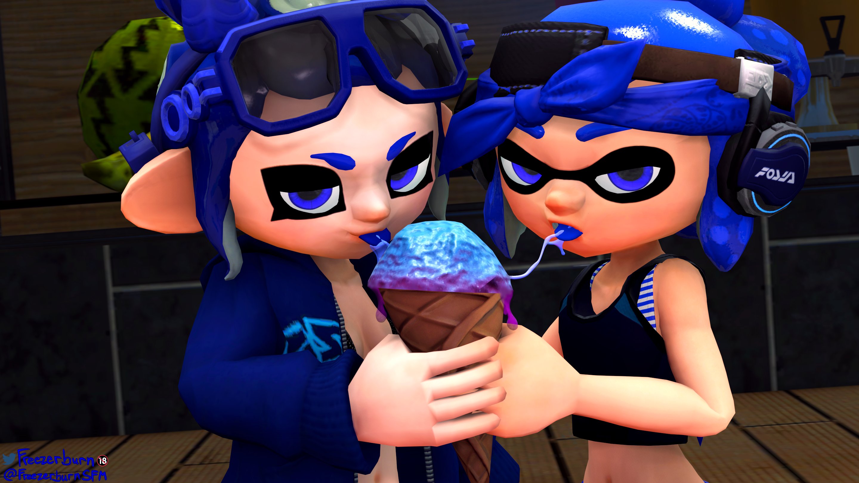 inkling, inkling girl, octoling, octoling girl, questionable content, splat...