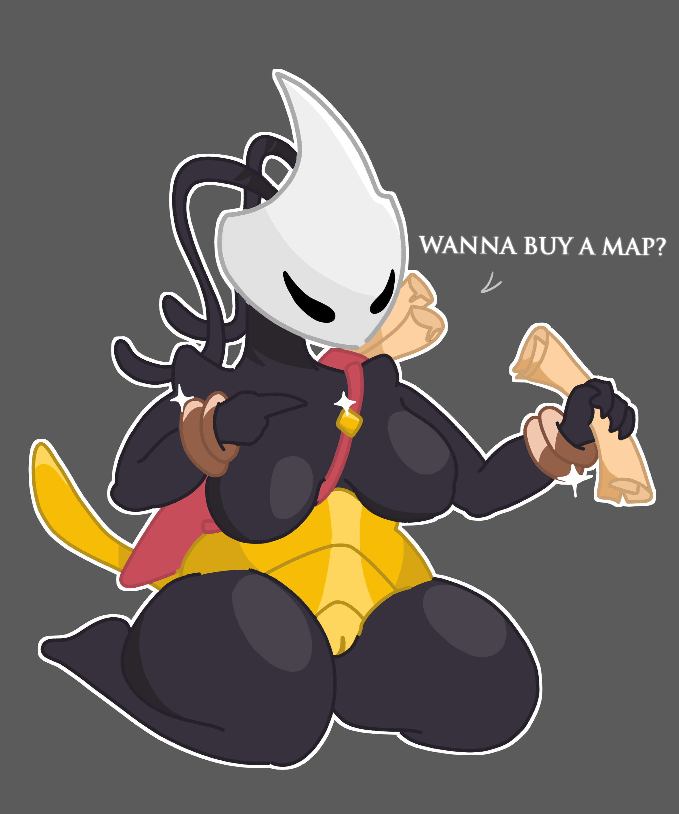 absurd_res anthro armor big_breasts black_body breasts darkoh female hi_res hollow_knight:_silksong hollow_knight_(franchise) map mask shakra_(hollow_knight:_silksong) solo team_cherry thick_thighs