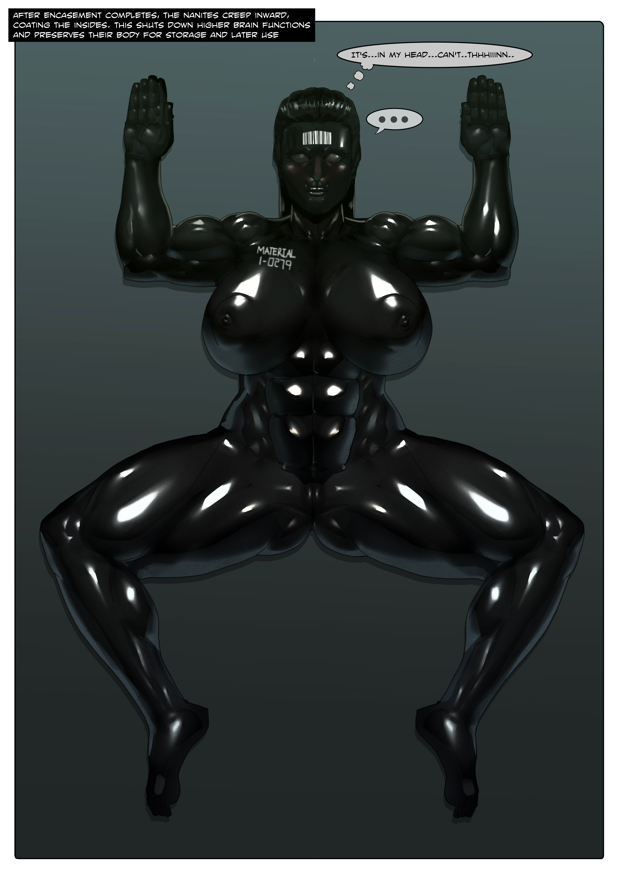 body modification, crabhorn, female, high heels, huge ass, huge breasts, latex, latex transformation, muscular female, nipples, post transformation, rubber, rubber creature, rubber transformation, rubberization, thick thighs, transformation, wide hips, 