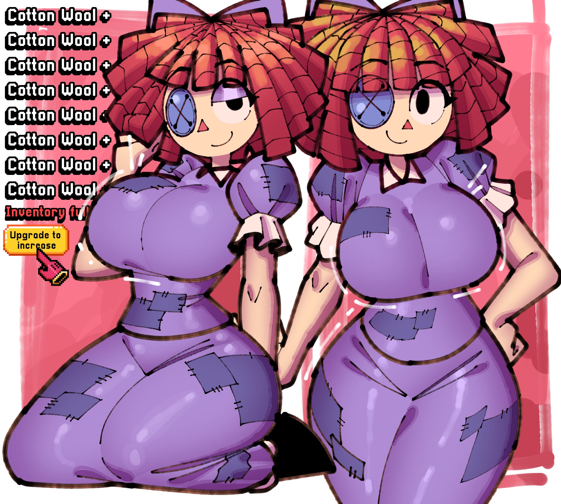 doll, 2d, 2d (artwork), digital drawing (artwork), digital media (artwork), simple background, text, 1girls, 2020s, 2026, 2d artwork, big breasts, big hips, big thighs, big titties, black eyes, bow, bowtie, breasts, button eye, clothed, clothed female, clothes, cloudiel, curvy, curvy body, curvy female, curvy figure, curvy hips, curvy thighs, digital media, doll girl, dress, eyes open, female, female focus, female only, girl, glitch productions, gooseworx, hair, hips, hourglass figure, hourglass figured female, humanoid, jiggle, light-skinned female, light skin, looking at viewer, multiple poses, no dialogue, ragatha, ragatha (the amazing digital circus), red hair, red hair female, slim, slim female, slim girl, smile, smiling, smiling at viewer, suggestive, suggestive look, the amazing digital circus, thick hips, thick thighs, thighs, tight clothes, tight clothing, tight dress, tight fit, toy, wide hips, wiggle lines, wobble, wobbling, wobbling breasts, 
