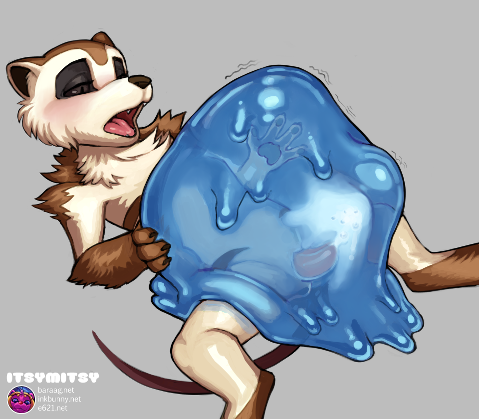 amorphous, ambiguous gender, ambiguous on top, ambiguous penetrated, anthro, blue body, blush, bodily fluids, brown body, brown fur, bubble, carapace slime, cum, cum bubble, cum in goo, duo, fur, genital fluids, genitals, goo creature, grey sclera, hayim (species), herpestid, itsymitsy, male, male/ambiguous, male on bottom, male penetrating, mammal, meerkat, moan, multicolored body, multicolored fur, on bottom, on top, open mouth, parasite world, penetration, penis, sharp teeth, spread legs, spreading, tail, tapering penis, teeth, two-tone body, two-tone fur, white body, white fur, 