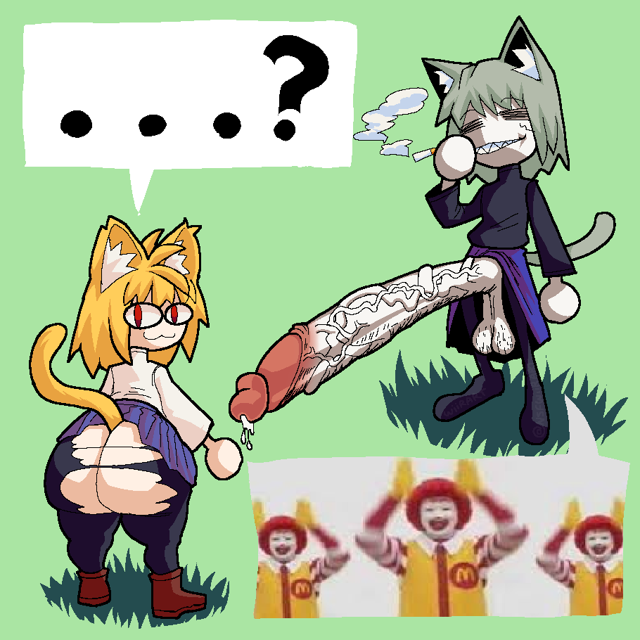 melty blood, tsukihime, self upload, tagme, 1boy, 1boy1girl, 1girls, artist name, ass, back, back view, big ass, big balls, big butt, big penis, blonde hair, bottom heavy, cat ears, cat humanoid, cat tail, catboy, catgirl, cigarette, enormous penis, female, gigantic penis, grey hair, huge ass, huge balls, huge butt, huge cock, hyper penis, miniskirt, neco-arc, neco-arc chaos, ripped clothing, ripped pantyhose, sagging balls, saggy balls, short skirt, short stack, shortstack, skirt, skirt lift, small but hung, thick thighs, thighhighs, 