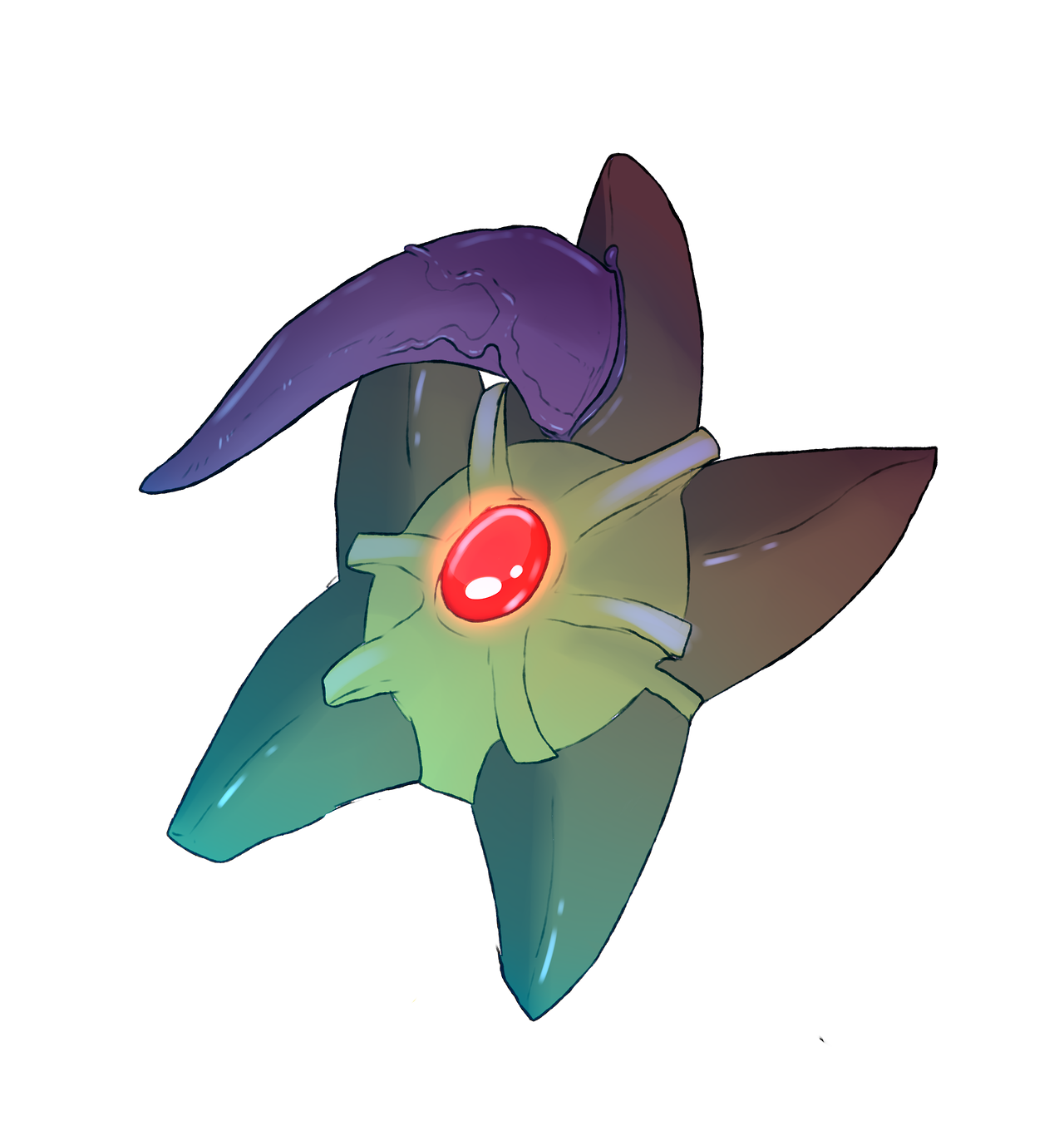 eroborus, staryu, white background, big penis, erection, feral, genital slit, glowing, male, male only, nude, penis, plain background, purple penis, solo, tapering penis, vein, veiny penis, 