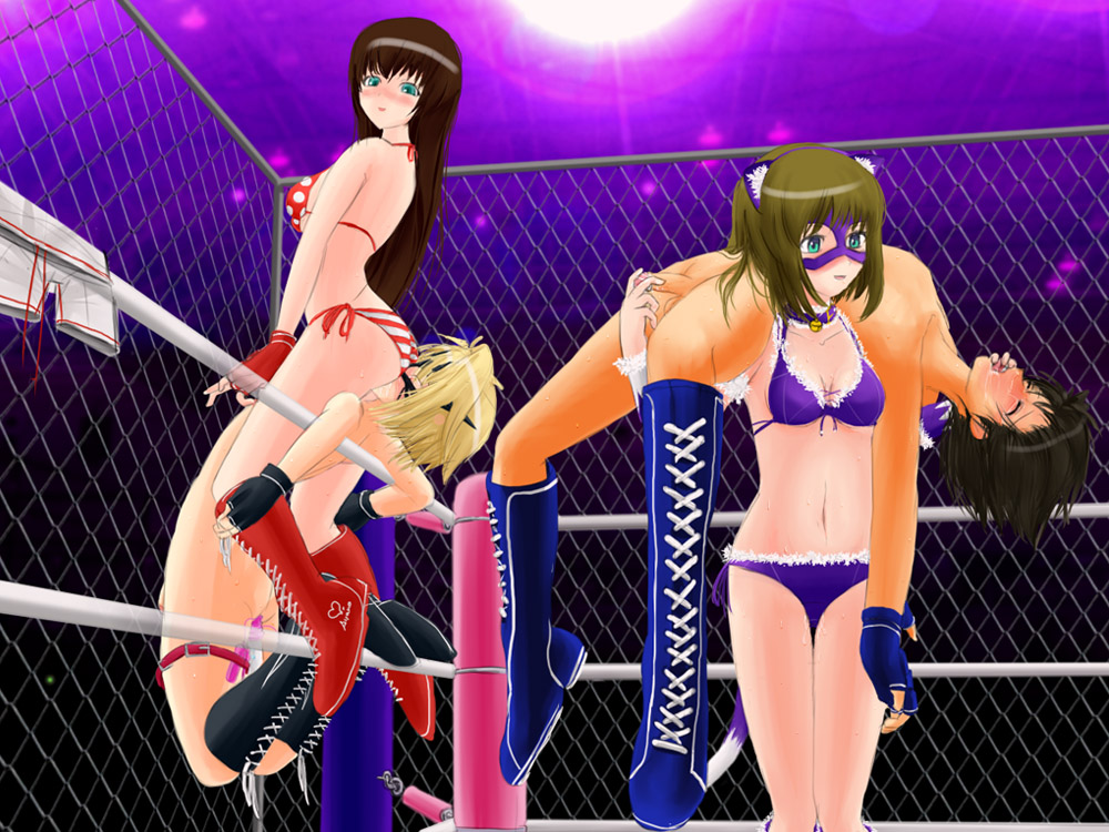 #13, sumire (#13), color, 2boys, 2girls, anal insertion, anal vibrator, arena, ayano (#13), battle, bikini, blonde hair, boots, bottomless, cage, cage match, carrying, cat ears, cat tail, clothed female nude male, clothed on nude, defeated, dildo, domination, facesitting, female, femdom, fighting, fighting ring, handjob, human, humiliation, indoors, knocked out, male, malesub, mask, molestation, multiple females, multiple males, nipple tweak, nippleplay, nipples, nude, pants down, penis, public nudity, sakuya (#13), sitting, sitting on person, smile, smirk, straight, submission, swimsuit, syemi (#13), torture rack, uncensored, undressing, vibrator, wrestling, wrestling ring, 