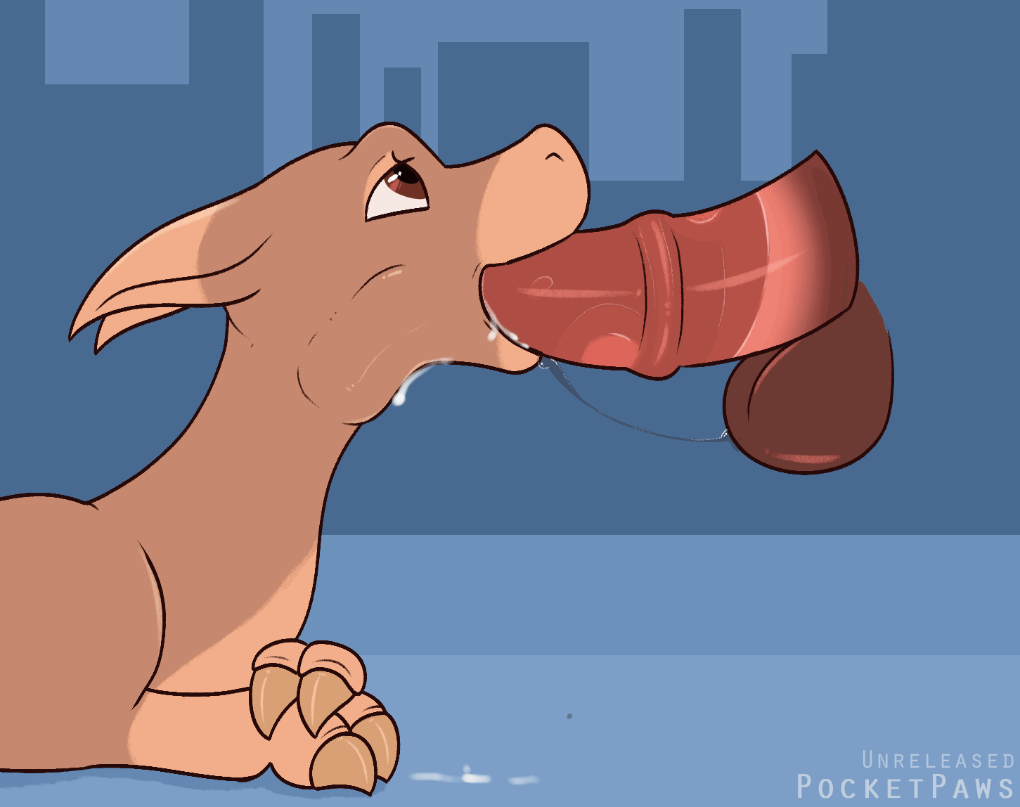 pocketpaws, cookie (critterclaws), animated, ambiguous gender, angus (critterclaws), animal genitalia, animal penis, balls, big balls, bodily fluids, breath, bulged cheeks, claws, deep throat, disembodied penis, dragon, ejaculation, equine penis, feral, genitals, huff, male, neck bulge, oral, orgasm, penis, saliva, short playtime, zoophilia, 