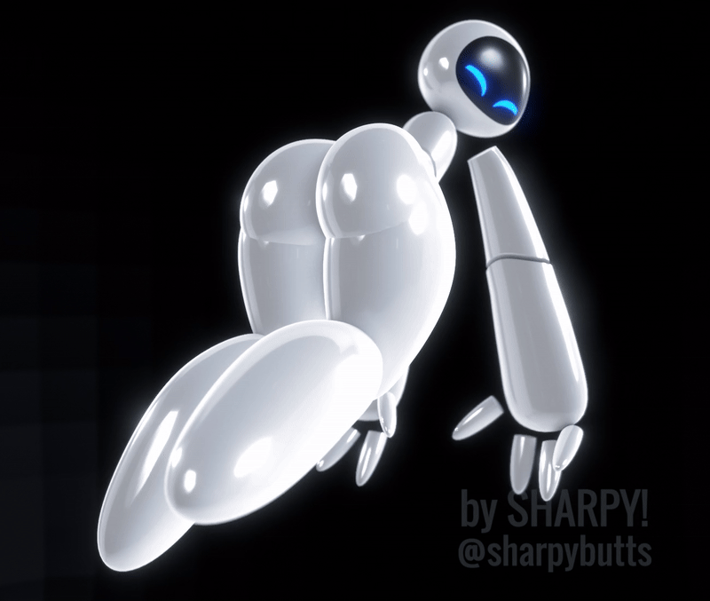 eve (wall-e), wall-e, 3d, 3d animation, animated, gif, loop, 3d model, anthro, ass, ass focus, ass jiggle, ass shake, big ass, big butt, big thighs, butt jiggle, cute expression, cute face, female, gynoid, robot, robot ass, robot girl, robot humanoid, screen face, sharpybutts, 
