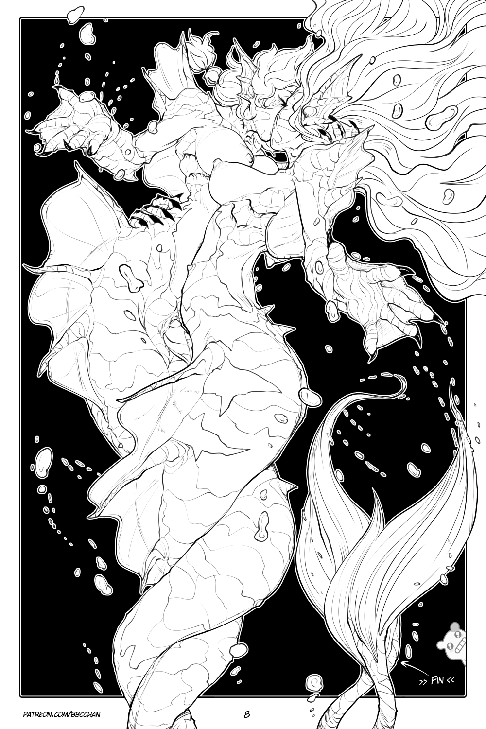 bbc-chan, shysiren, sabrith ebonclaw, tayelle ebonclaw, final fantasy, final fantasy xiv, collaboration, highres, monochrome, 2girls, alternate form, floating hair, french kiss, futa with female, futanari, head fins, high contrast, kissing, mermaid, monster girl, multiple girls, penis, pussy, sex, underwater, vaginal penetration, webbed hands, 