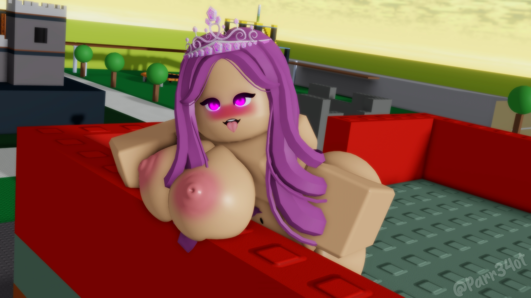 princess crown, roblox, big breasts, pleasure face, purple hair, roblox ava...