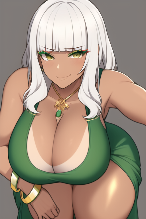 qiyana, league of legends, ai generated, bent over, big breasts, bracelet, cleavage, huge breasts, jewelry, large breasts, nai diffusion, necklace, smirk, smug, stable diffusion, tan skin, tanline, white hair, wide hips, yellow eyes, 