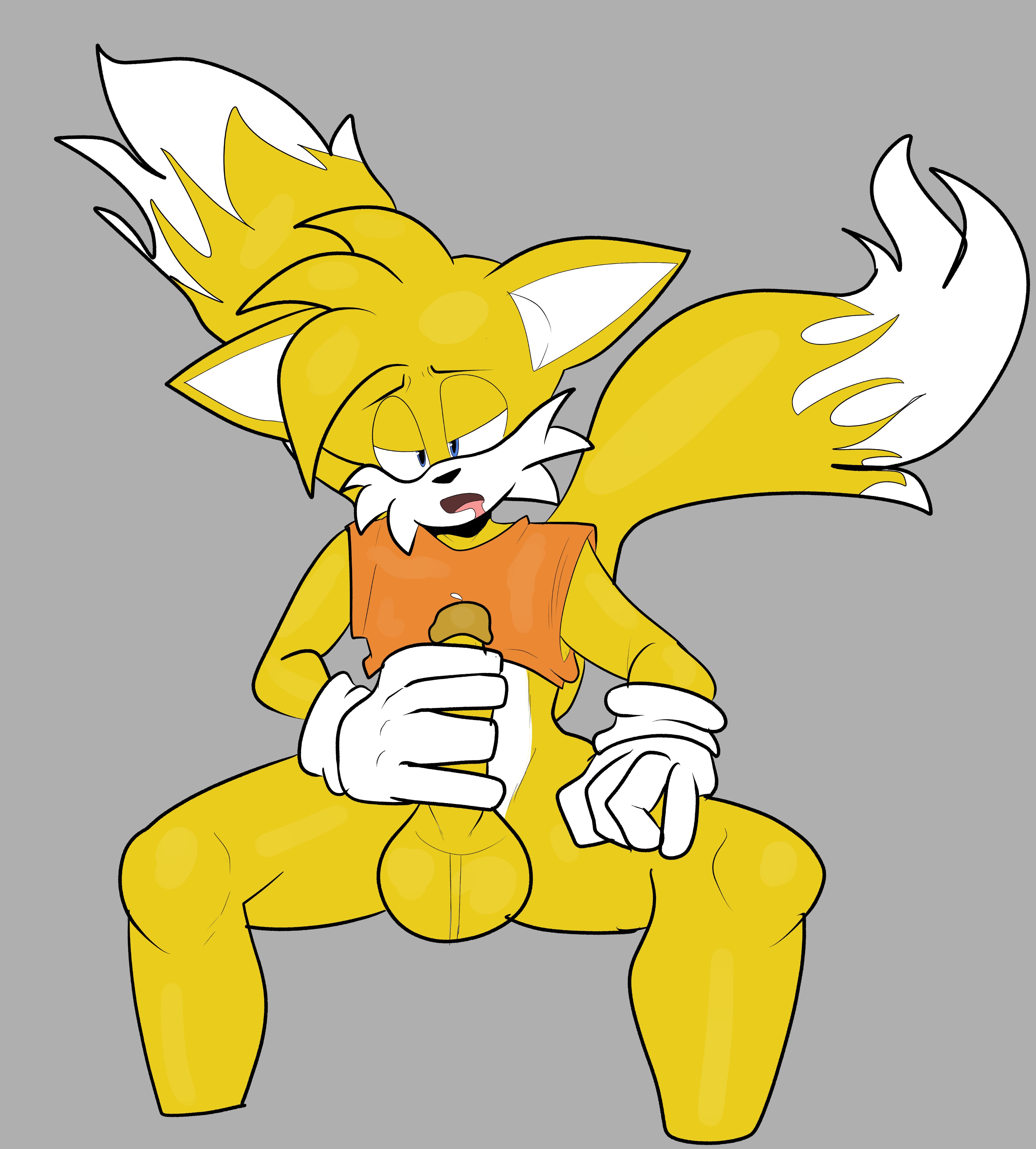 tails, sega, sonic (series), sonic the hedgehog (series), anthro, balls, ballsack, commission art, commissioner upload, crop top, gay, humanoid penis, masturbation, penis, precum, solo, solo focus, solo male, susknuckles, tails the fox, 
