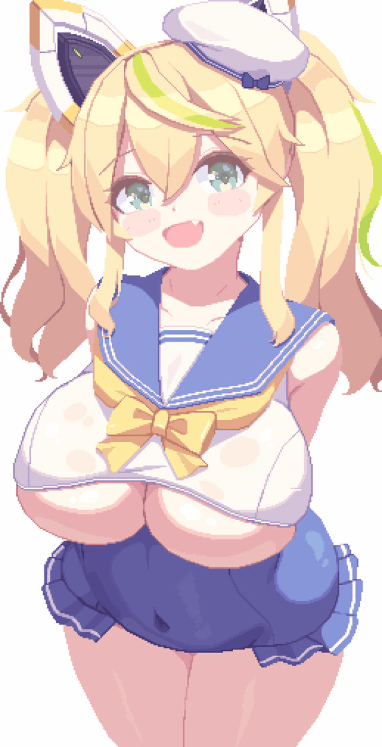 animated big_breasts breasts female gene_(pso2) phantasy_star_online_2 piaomao pixel_animation pixel_art plump sweat sweatdrop twintails