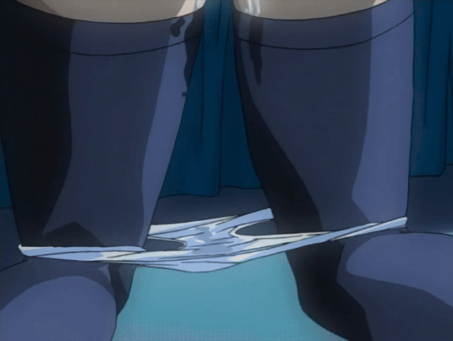 l, takashiro hiroko, bible black, 2002, animated, lowres, tagme, 00s, ass, black thighhighs, female, mature female, miniskirt, panties, panties under pantyhose, pubic hair, pussy, pussy juice, thighhighs, 