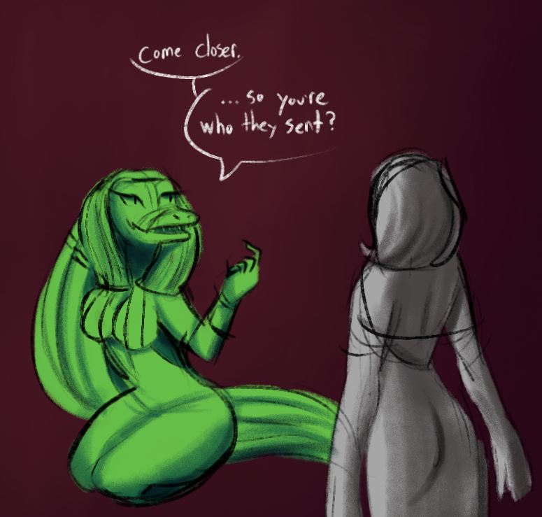 ammit ammit_(moon_knight) anon anthro death_god dialogue egyptian egyptian_female female goddess human invitation inviting inviting_with_finger lewdigo marvel marvel_cinematic_universe marvel_comics moon_knight_(series) mythological_creature mythological_scalie mythology scalie scalie_female scalie_humanoid self_insert