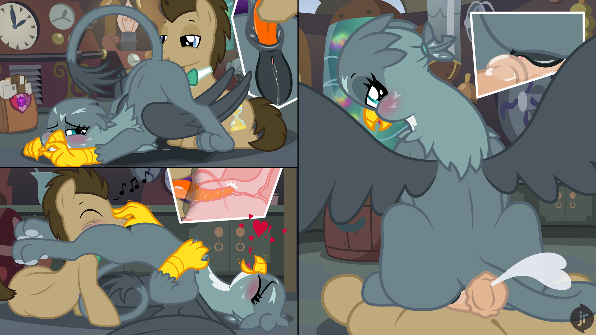 anal animal_genitalia ass ass_up avian bag beak blue_eyes blush bodily_fluids brown_body claws clock cum cunnilingus doctor_whooves_(mlp) duo ejaculation equid equine facelessjr feathers female feral friendship_is_magic gabby_(mlp) genital_fluids genitals grey_body gryphon hasbro heart_symbol hi_res horse looking_back male male/female mammal my_little_pony mythological_avian mythological_creature mythology oral paws penis pony pussy rimming sex sitting_on_another vaginal_fluids vaginal_penetration wings x-ray