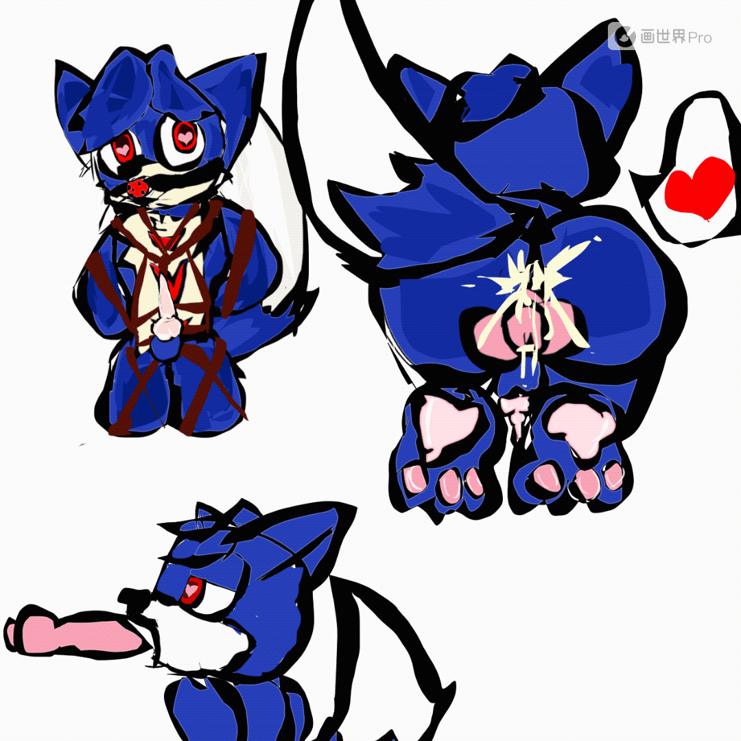 animated ass ball_gag blue_body bodily_fluids canid canine cum cum_in_ass cum_in_mouth cum_inside fellatio from_behind_position gag genital_fluids happy happy_sex heart_eyes heart_symbol looking_pleasured male male/male mammal oral penile penis sex solo whiter whiter_cn