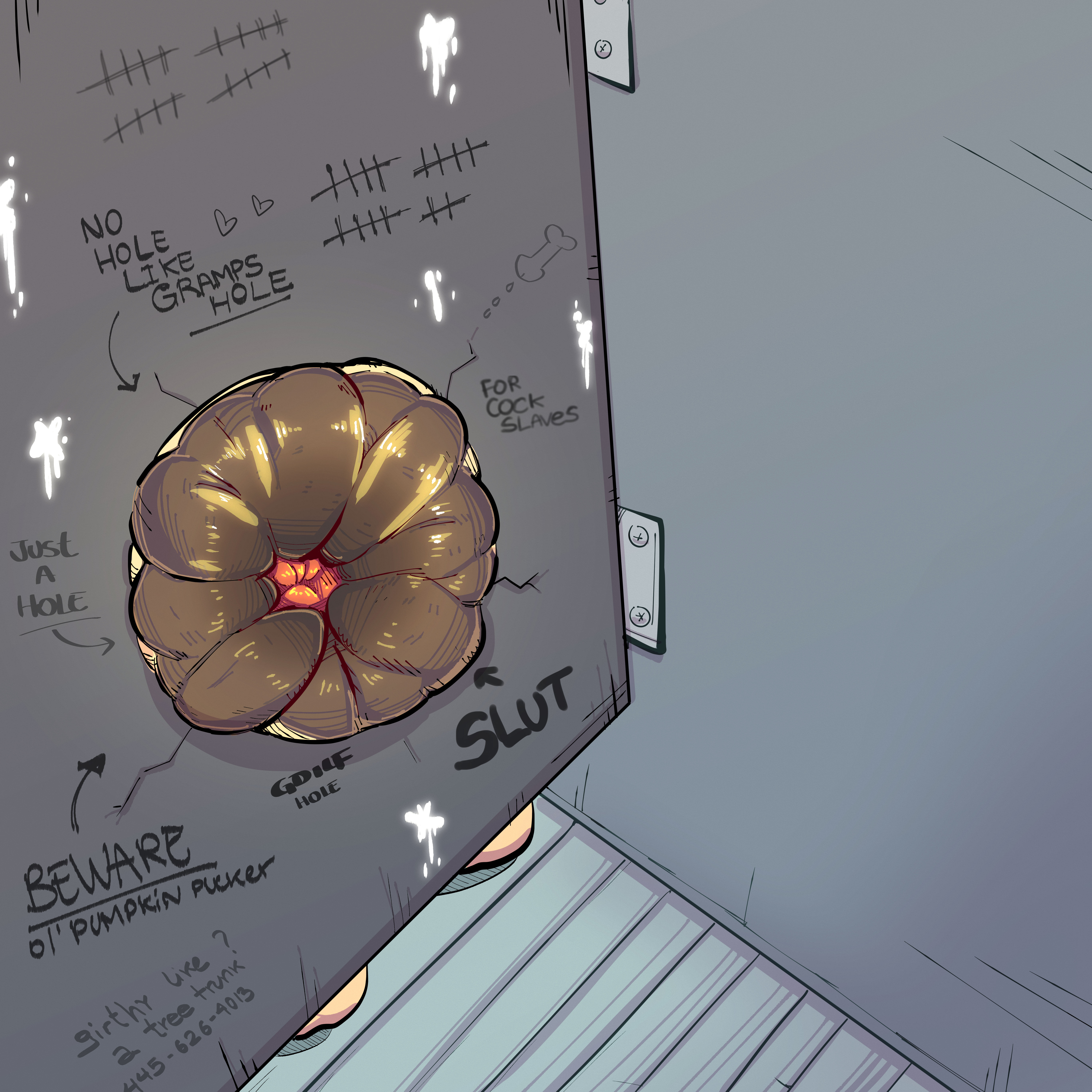 1:1 2025 absurd_res anthro anus bathroom big_anus black_anus bodily_fluids brown_anus buccaner98 canid canine canis colored cracks cum cum_on_wall digital_drawing_(artwork) digital_media_(artwork) domestic_dog elderly flooring genital_fluids genitals glory_hole graffiti hi_res huge_anus hyper hyper_anus joseph_macduff light lighting male mammal mature_male molosser nude profanity prolapse public_restroom puffy_anus pug shaded small_molosser solo squeezing standing toy_dog