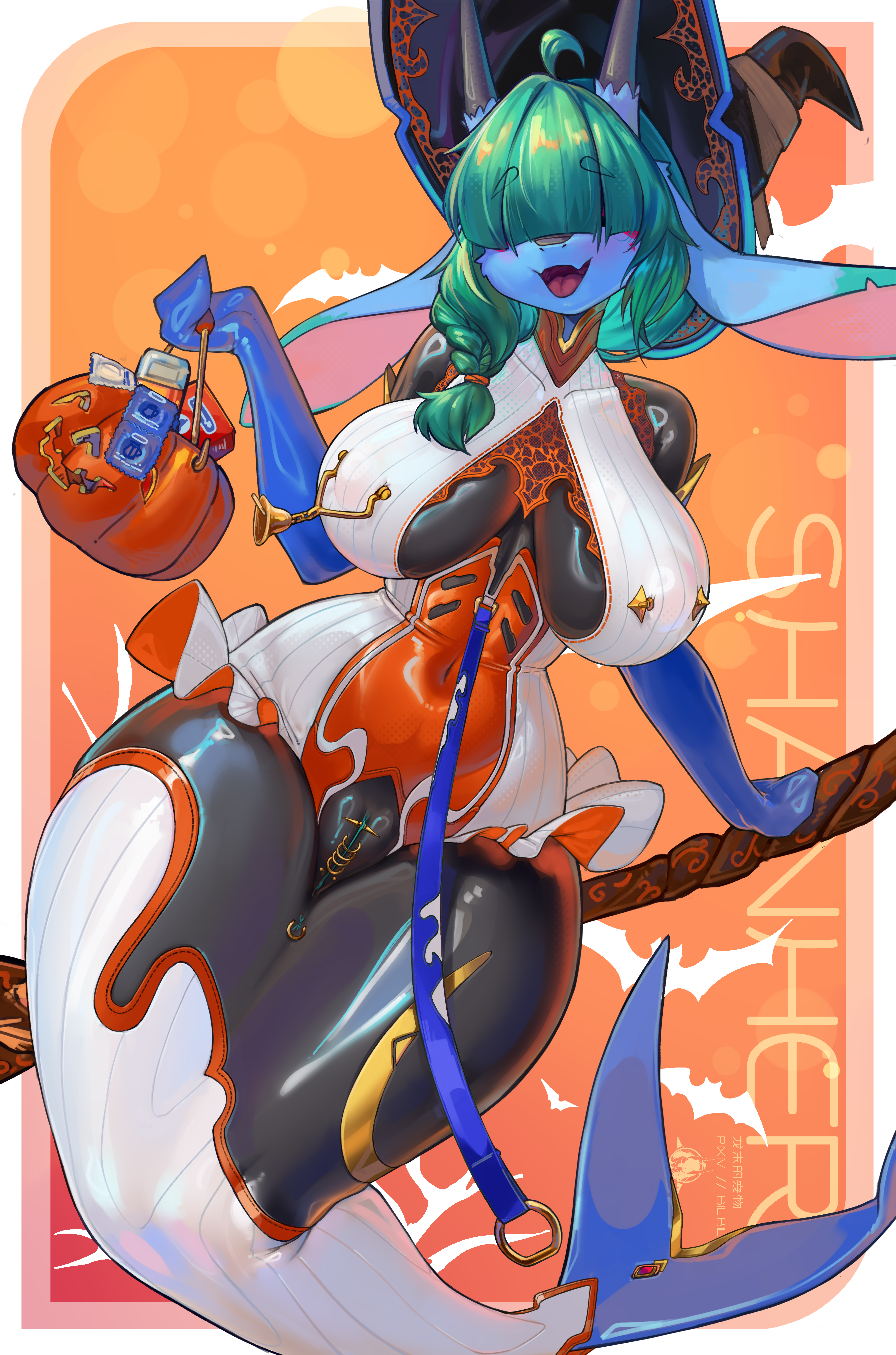 absurd_res ass big_breasts big_butt breasts closed_eyes clothing costume curvy_figure dragon female fin fused_legs genitals halloween halloween_costume hat headgear headwear hi_res holidays hourglass_figure huge_butt latex latex_clothing latex_skinsuit legwear marine merfolk mythological_creature mythological_scalie mythology nipple_outline nipple_piercing nipples open_mouth piercing scalie shanher shanher_(character) skinsuit solo split_form stockings thick_thighs tight_clothing two_eyes_closed vaginal_penetration vulva witch_hat