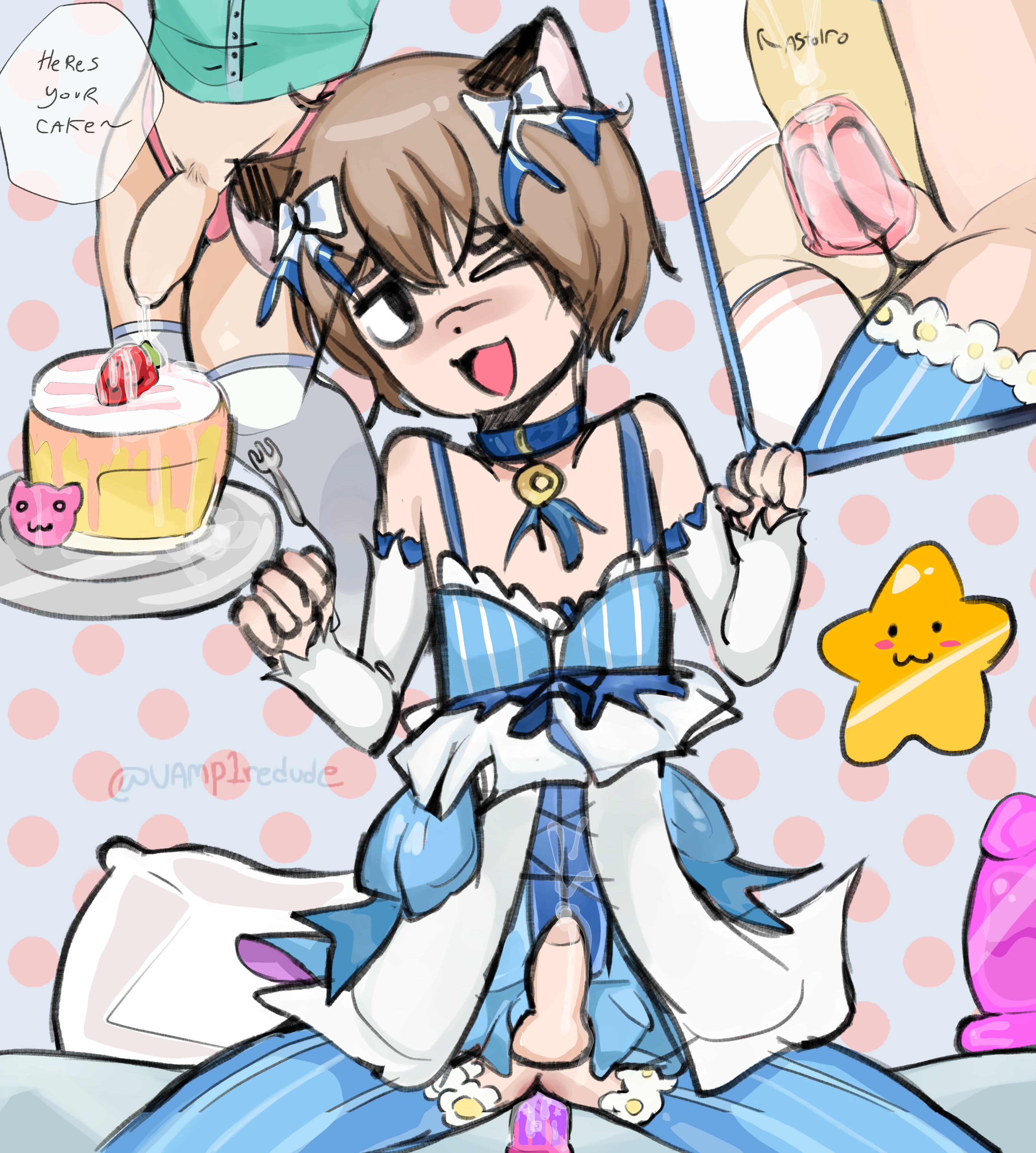 2boys 2femboys astolfo_(fate) balls cat_boy catboy cum cute_male dildo erection fate/apocrypha fate_(series) felix_argyle femboy feminine_male frotting gay male male_only neko open_mouth penis pubic_hair re:zero_kara_hajimeru_isekai_seikatsu speech_bubble testicles trap uncensored vamp1redude yaoi