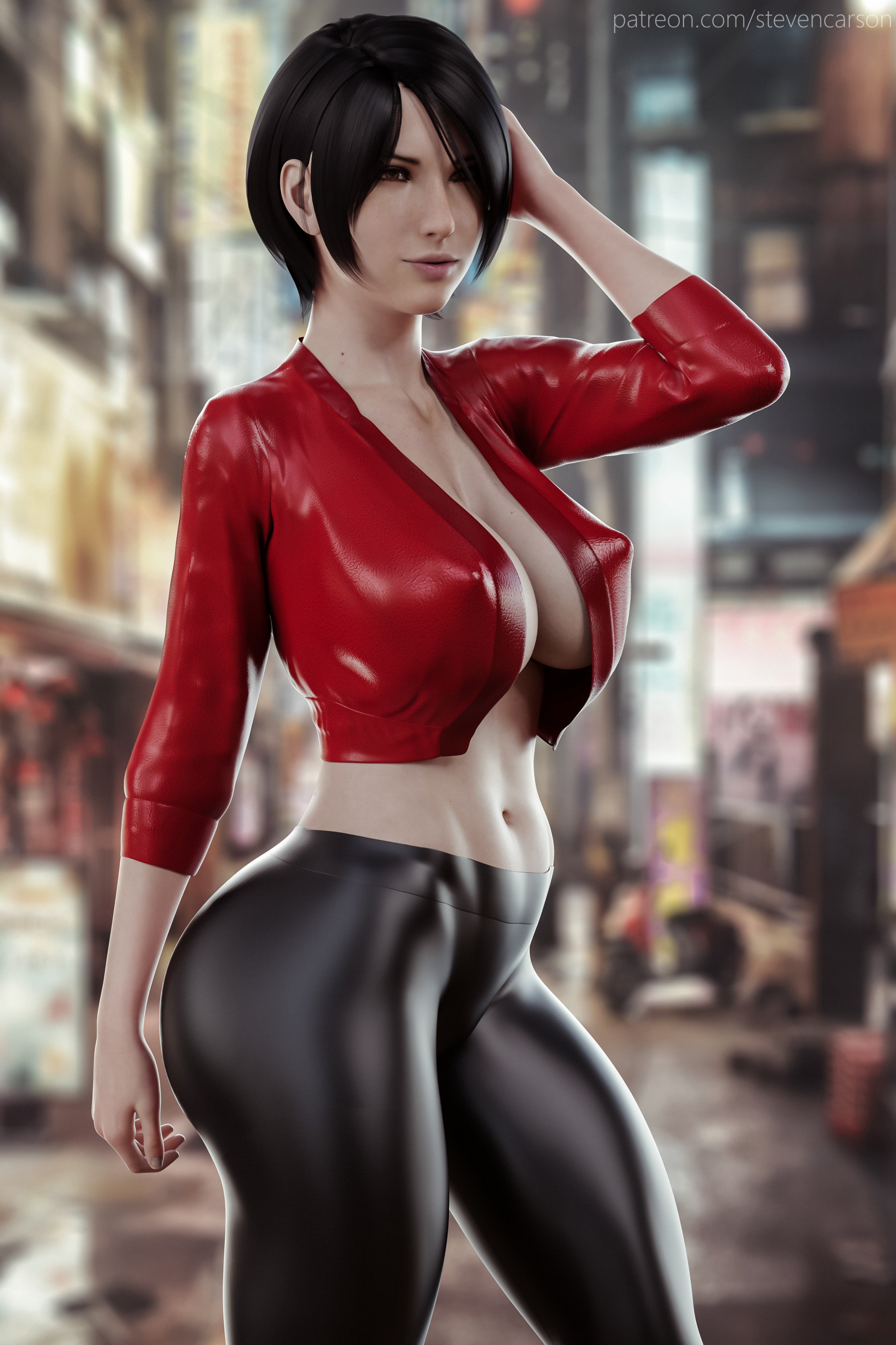 stevencarson, ada wong, resident evil, 3d, absurdres, highres, text, url, watermark, 1girls, abs, big breasts, breasts, cleavage, clothed, female, female only, human, large breasts, solo, 