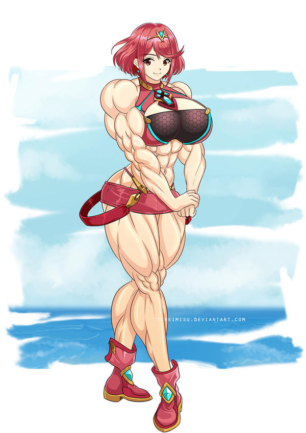 pyra, xenoblade (series), xenoblade chronicles 2, abs, big breasts, big muscles, female, female only, hyper, hyper muscles, muscular, muscular female, red hair, 