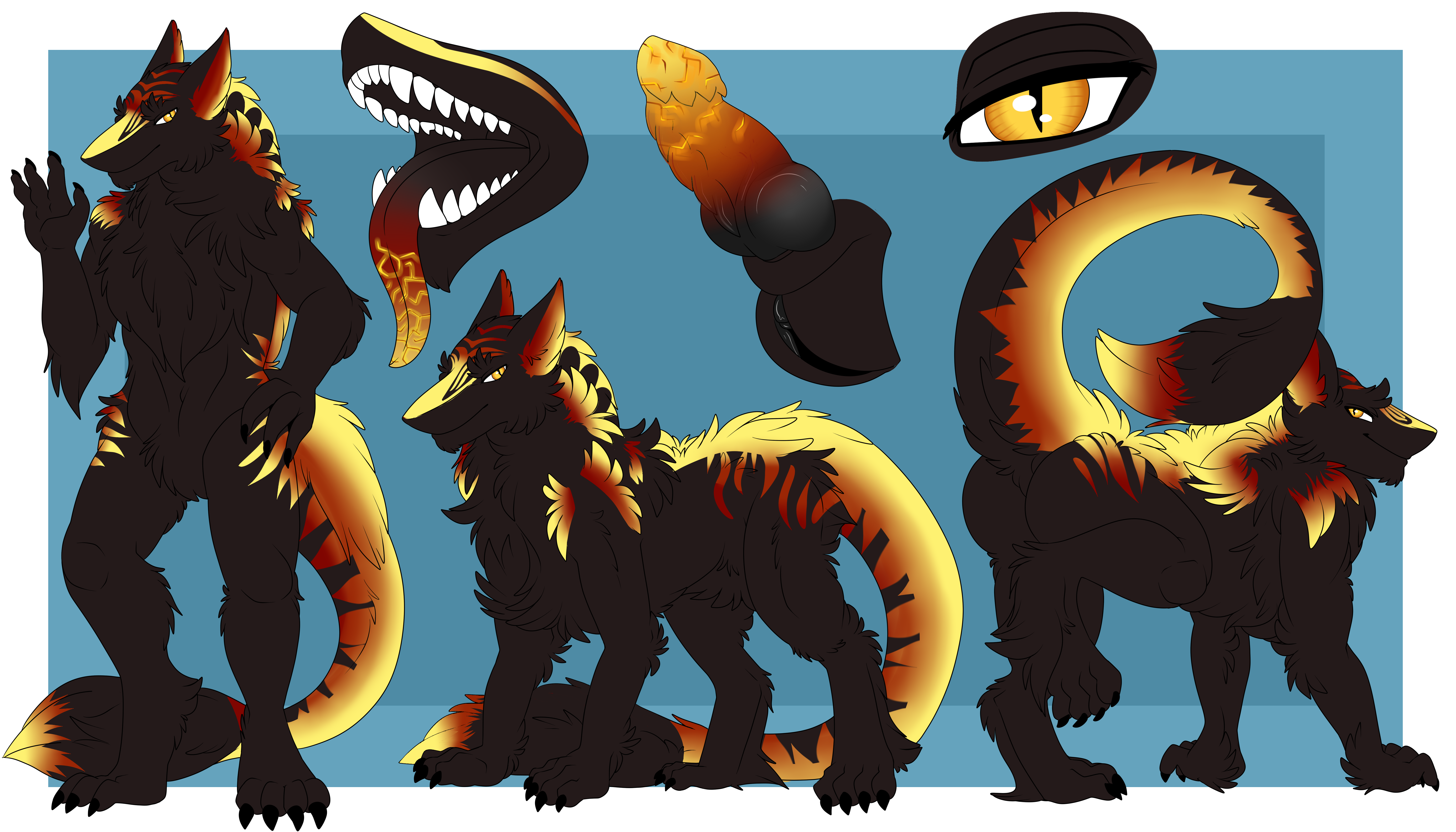 absurd res, digital media (artwork), hi res, simple background, animal genitalia, anthro, ass, beast sergal, besttrashking, claws, erection, fangs, feral, fur, gaping mouth, genitals, hair, herm, hindpaw, intersex, mouth shot, nude, open mouth, paws, penis, presenting, presenting hindquarters, pussy, sergal, smile, solo, teeth, toe claws, tongue, tongue out, 