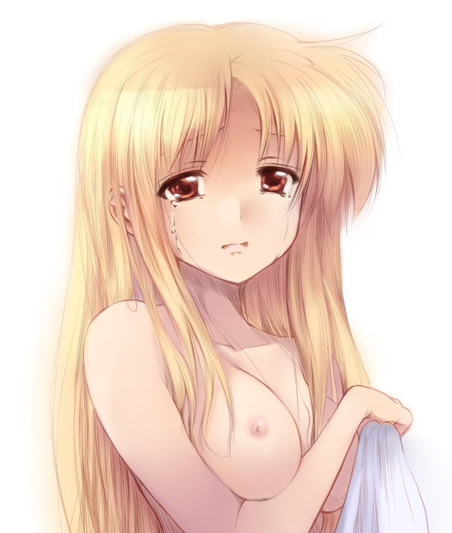 kohinore, kouno hikaru, fate testarossa, lyrical nanoha, mahou shoujo lyrical nanoha, mahou shoujo lyrical nanoha strikers, breasts, long hair, nipples, nude, red eyess, tear, 