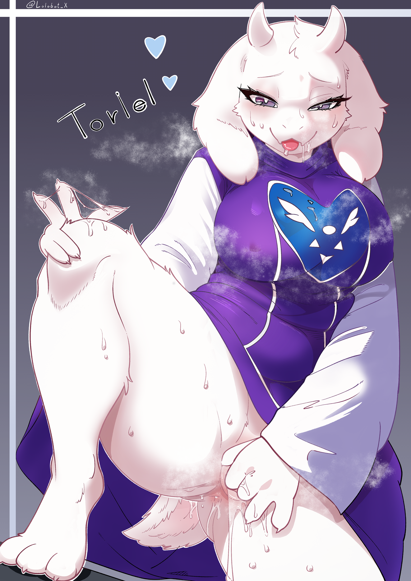 2024 3_toes 5_fingers anthro anus bovid breasts caprine clothed clothing clothing_lift dress feet female finger_fuck fingering fingers front_view fur genitals goat hi_res horn lolobot looking_at_viewer mammal masturbation penetration purple_eyes pussy simple_background solo spread_legs spreading toes tongue tongue_out toriel undertale undertale_(series) vaginal_masturbation vaginal_penetration white_body white_fur