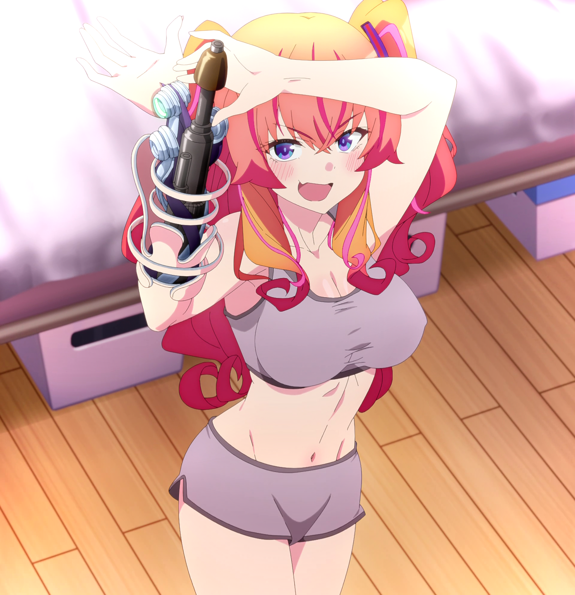 1girls agatsuma_makina blue_eyes breasts clothing hips kakushite!_makina-san!! large_breasts navel red_hair screencap thighs