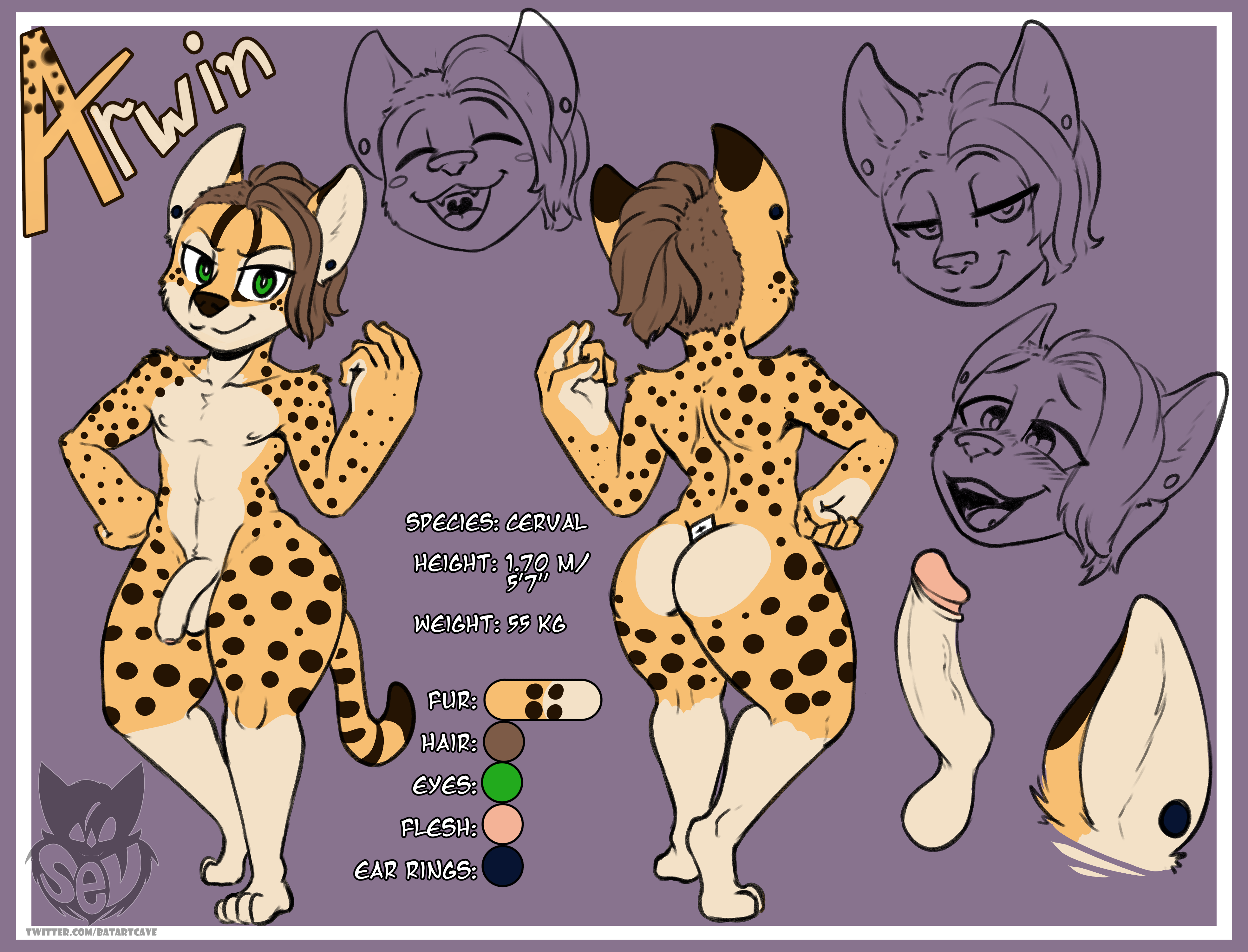 batartcave, absurd res, english text, hi res, model sheet, text, url, 4 toes, 5 fingers, anthro, balls, black spots, closed eyes, erection, felid, fingers, fur, genitals, glans, green eyes, hair, humanoid genitalia, humanoid penis, male, mammal, nipples, nude, open mouth, penis, retracted foreskin, solo, spots, spotted body, spotted fur, teeth, toes, tongue, uncut, vein, veiny penis, wide hips, 
