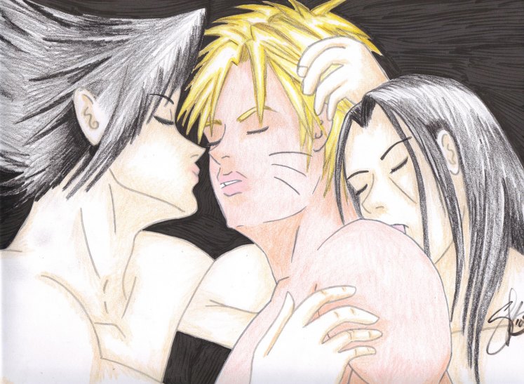 artist request, sasuke uchiha, uchiha itachi, uchiha sasuke, uzumaki naruto, naruto, 3boys, human, male, male only, multiple males, signature, yaoi, 