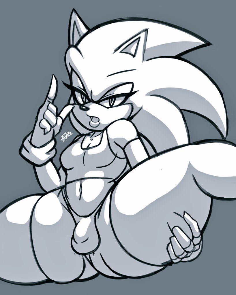 damian hodge, sonic the hedgehog, sega, sonic the hedgehog (series), text, anthro, arm warmers, armwear, balls outline, breasts, bulge, clothed, clothing, detailed bulge, eulipotyphlan, facial piercing, fingerless gloves, genital outline, gloves, gynomorph, handwear, hedgehog, intersex, legwear, lip piercing, lipstick, makeup, male, mammal, navel, panties, penis outline, piercing, presenting, skimpy, small breasts, solo, spread legs, spreading, stockings, submissive, teasing, thick thighs, thong, underwear, wide hips, 