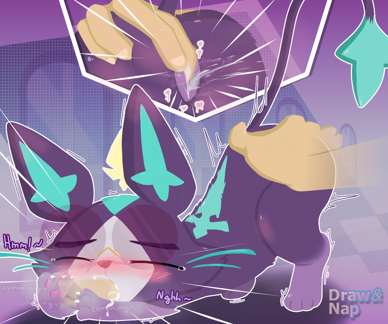 yuumi (lol), league of legends, riot games, comic, english text, text, ass, blush, bodily fluids, butt grab, cat tail, claws, claws out, closed eyes, cum, cum in mouth, cum inside, domestic cat, ejaculation, eyewear, fangs, felid, feline, felis, fellatio, female, finger fuck, fingering, fur, genital fluids, genitals, glasses, hand on butt, heart, human, humanoid genitalia, humanoid hands, humanoid penis, love, male, mammal, oral, orgasm, paws, penetration, penile, penis, penis grab, petting, pink pussy, purple body, purple fur, pussy, pussy ejaculation, pussy juice, sex, shaking, touching pussy, vaginal penetration, video games, 