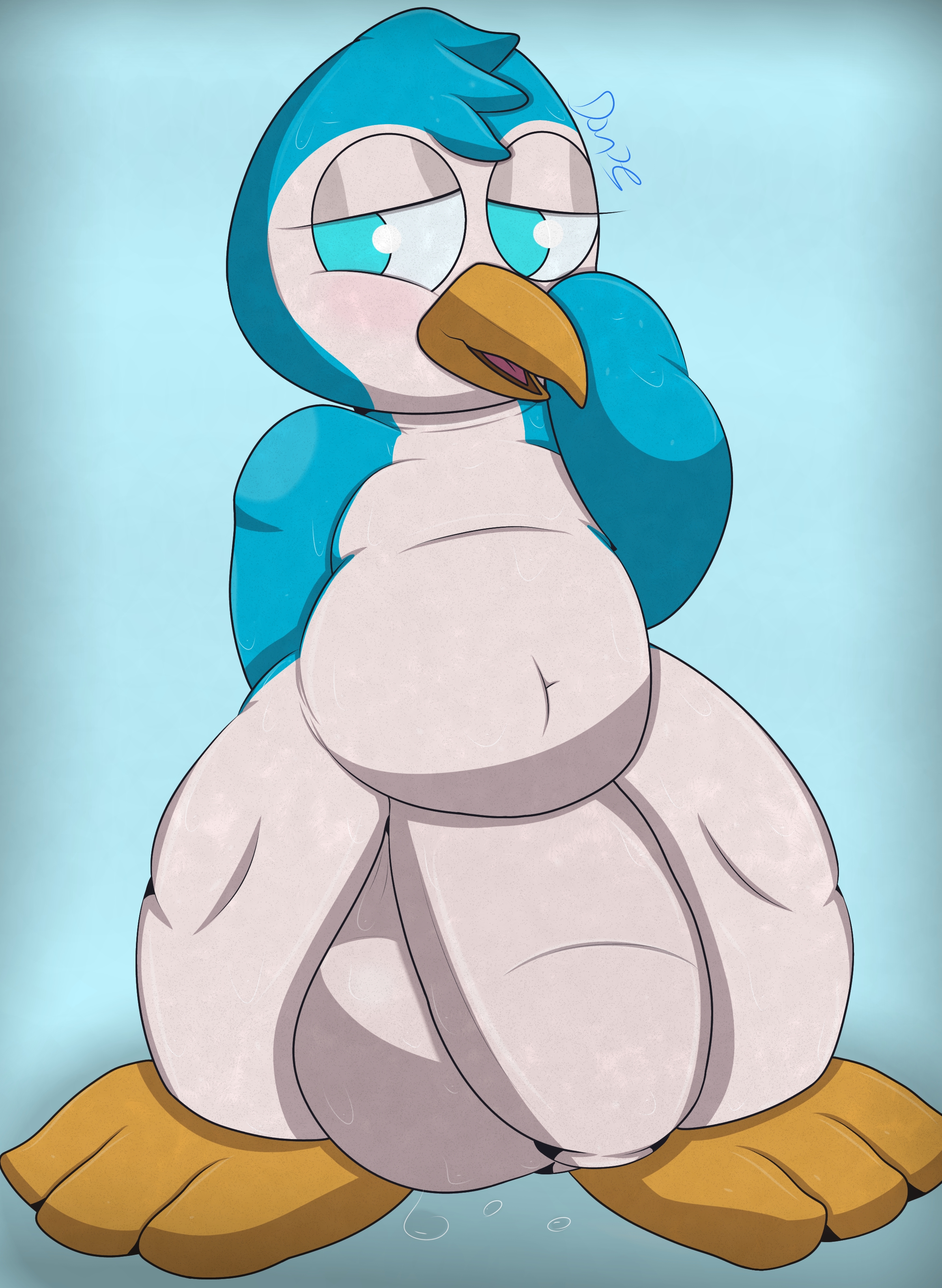 original character, digital media (artwork), simple background, 1boy, anthro, avian, balls, beak, big balls, big penis, bird, blue body, blue eyes, blue fur, blue skin, bodily fluids, chubby, chubby male, eyelashes, fur, furry, genitals, half-closed eyes, hips, huge balls, huge cock, humanoid penis, legs, male, male only, naked, navel, nude, open mouth, penguin, penis, plushtrapboyuwu, shortstack, slightly chubby, smile, solo, standing, sweat, sweatdrop, sweaty, sweaty balls, sweaty belly, sweaty thighs, testicles, thick thighs, thighhighs, thighs, tongue, uncut, wet, white balls, white body, white penis, white skin, wide hips, young, 