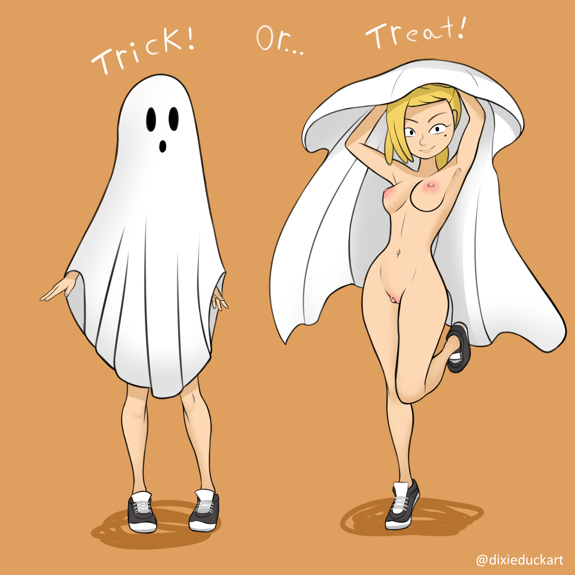 dixieduckart, female focus, female only, ghost, ghost sheet, halloween cost...