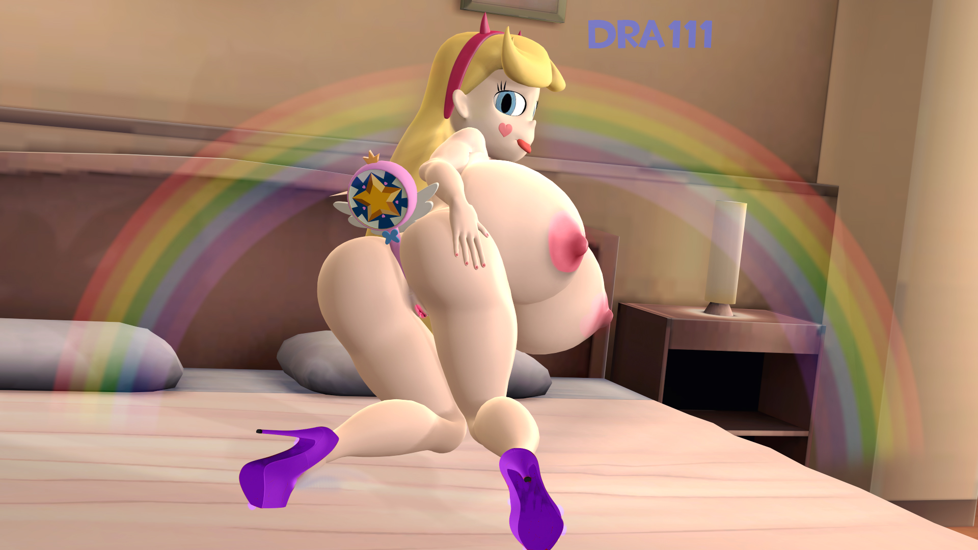 star butterfly, star vs the forces of evil, 3d (artwork), ass, blonde hair, dra111 (artist), high heels, huge ass, huge breasts, nude female, solo female, straight hair, 