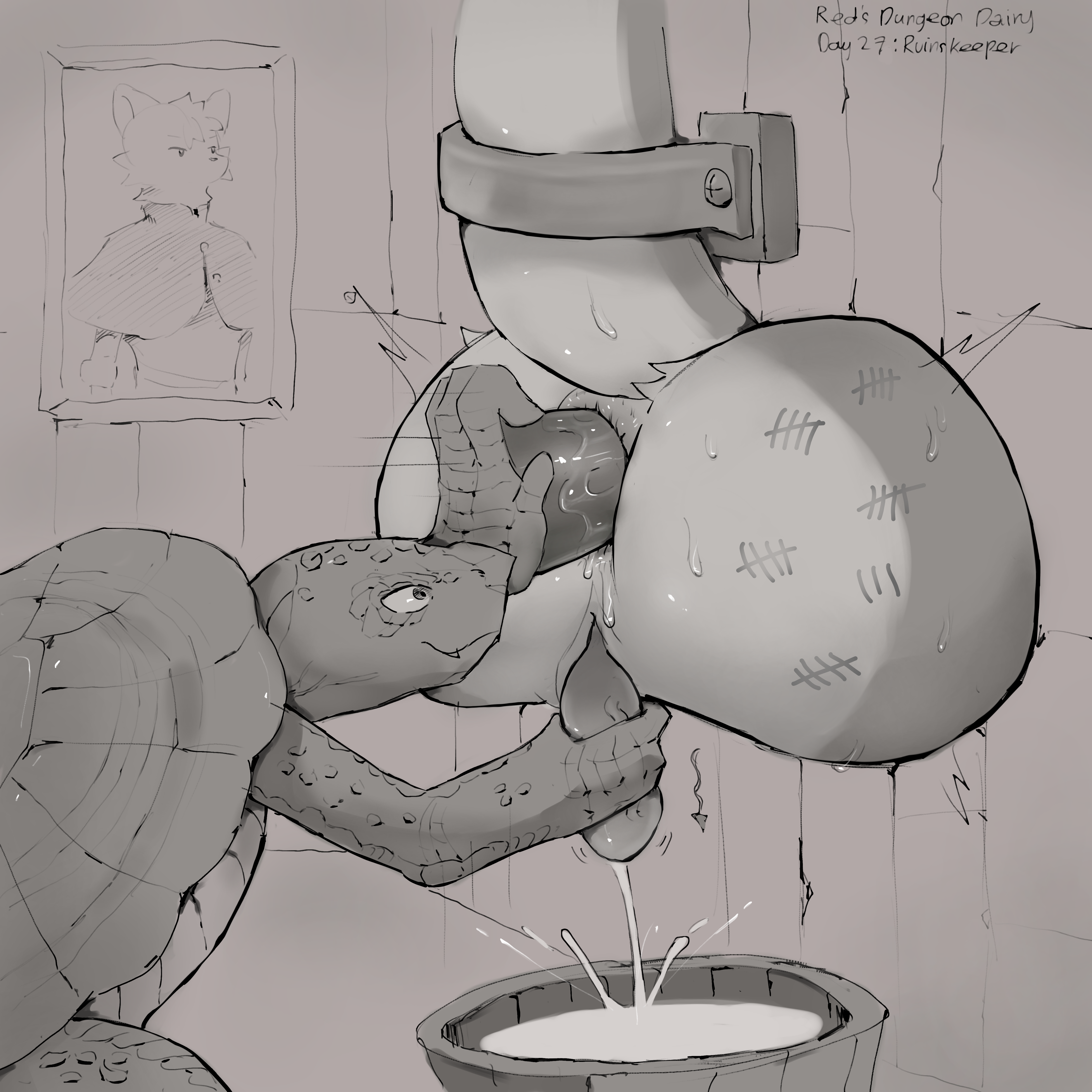 absurd_res anal anal_orgasm anal_sex animal_genitalia animal_penis anthro ass bodily_fluids body_writing bucket container countershading counting cum cum_in_bucket cum_in_container cumshot dildo dildo_in_ass dildo_insertion dragon dungeon duo ejaculation erection excessive_cum excessive_genital_fluids forced_anal forced_orgasm fur furred_dragon furred_scalie genital_fluids genital_slit genitals hands-free hi_res holding_penis humanoid huntings kidnapping lube lube_in_ass lubricated male male/male mythological_creature mythological_scalie mythology object_in_ass orgasm overstimulation painting penetration penile penis penis_milking penis_squeeze perineum pulling_down pushing pushing_dildo pushing_in red_the_explorer reptile restrained restrained_tail scalie sex_toy sex_toy_in_ass sex_toy_insertion shaking smile smirk squeezing story story_in_description sweat tapering_penis through_wall tortoise trembling turtle vein veiny_penis white_butt white_perineum writing_on_butt