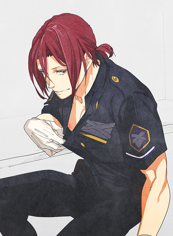 megumi-square, free!, tagme, 1boy, gloves, looking at viewer, male only, muscle, nipple, pecs, police, pov, solo, 