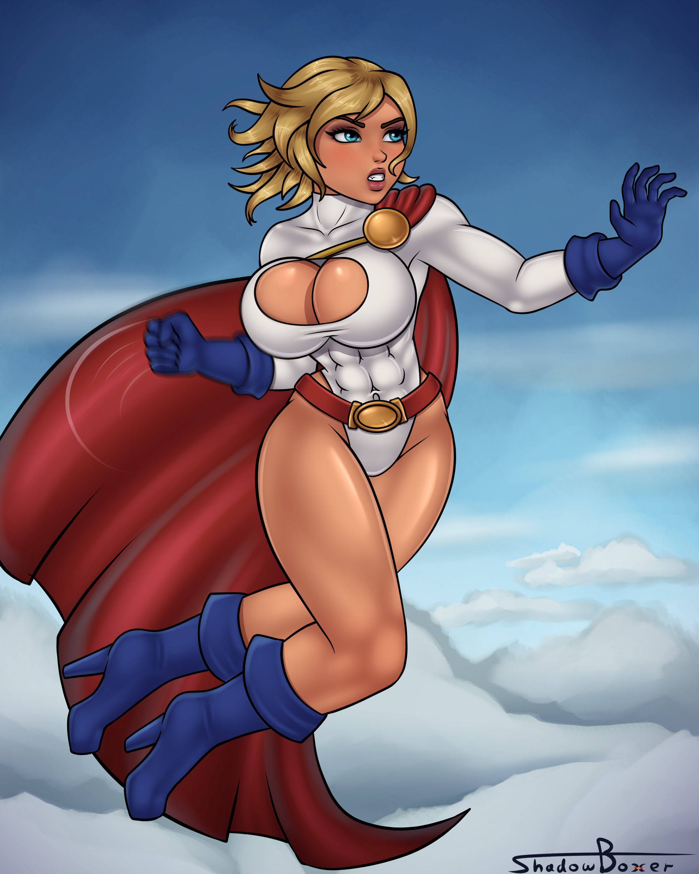 shadowboxer, karen starr, power girl, dc, 1girls, abs, big breasts, breasts, cleavage, female, female only, large breasts, muscles, muscular, muscular female, solo, 
