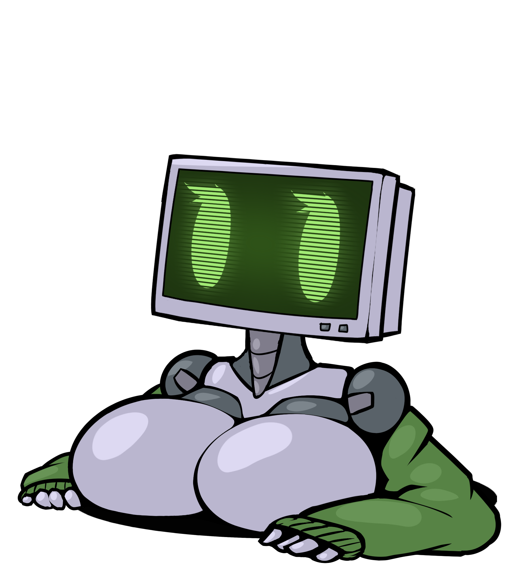 2d breasts cleavage female humanoid large_breasts limebot limebreaker no_bra original original_character robot robot_girl robot_humanoid screen_face sweater topless
