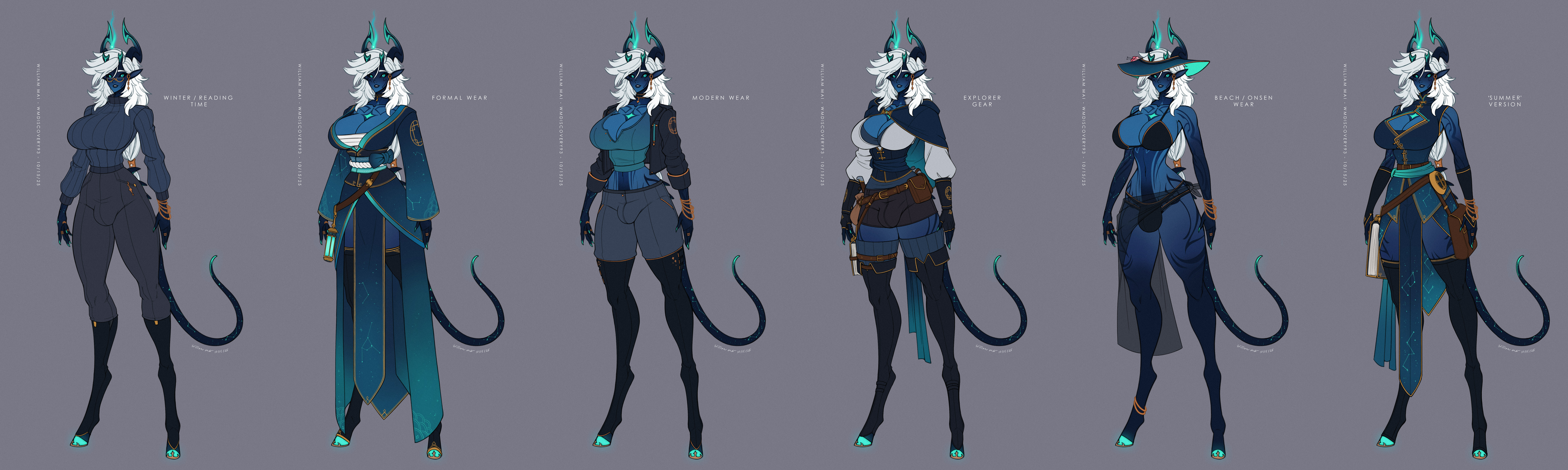 absurd_res anklet azure_(wmdiscovery93) belt big_breasts bikini bikini_bottom bikini_top black_sclera blue_eyes book bottomwear bracelet breasts choker cleavage cloak clothed clothing coinpurse dagger demon digital_media_(artwork) dress ear_piercing enoki_(helixel) eyebrows eyewear glasses gynomorph hair hat headgear headwear hi_res hooves humanoid intersex jacket jewelry lamp lantern loincloth melee_weapon model_sheet navel necklace pants piercing pupils ring satchel shorts slit_pupils small_waist solo summer_hat sweater swimwear topwear two-piece_swimsuit weapon white_hair wide_brim_hat wide_brimmed_hat wide_hips wmdiscovery93