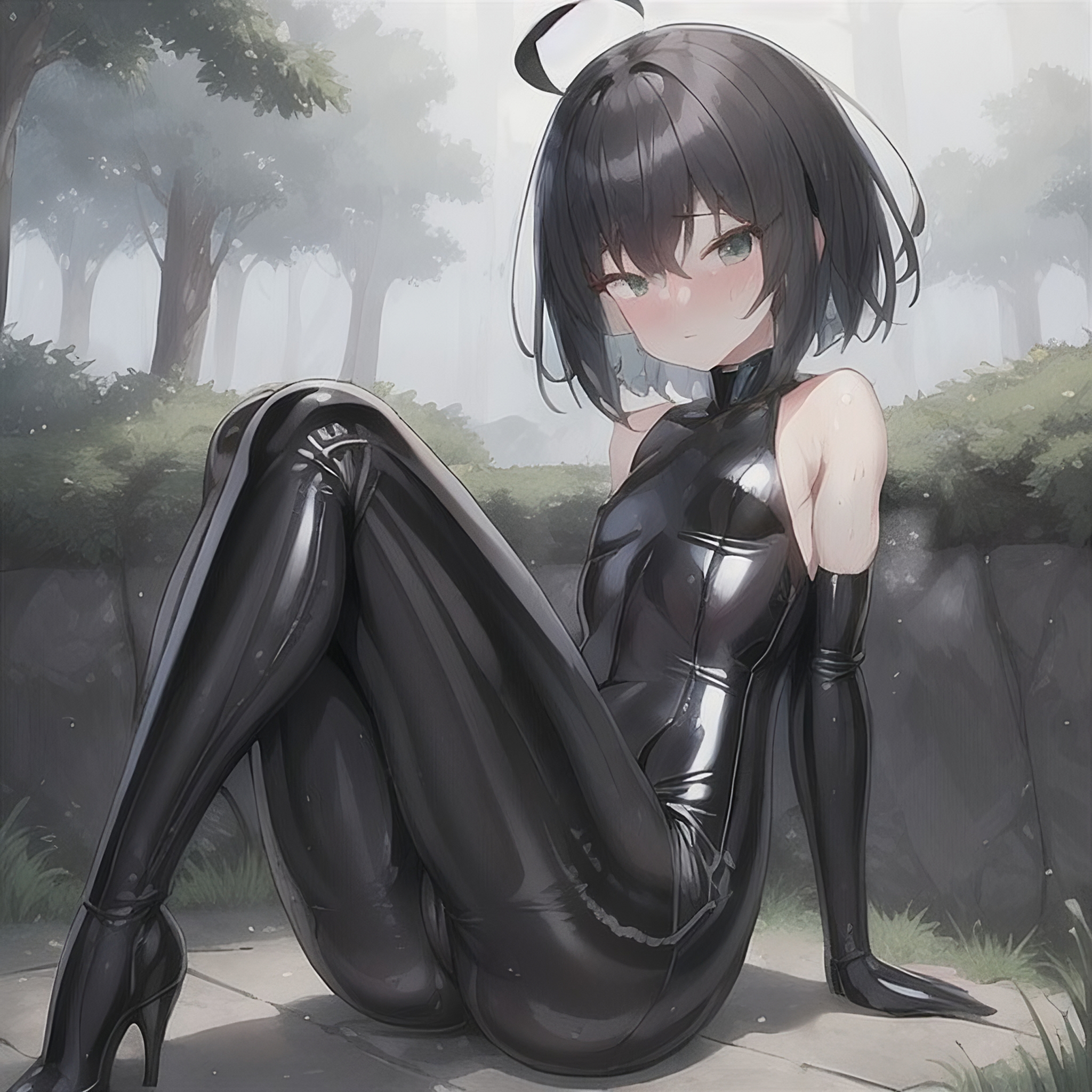 ai generated, black hair, blush, dankutina ai, detailed background, female,...