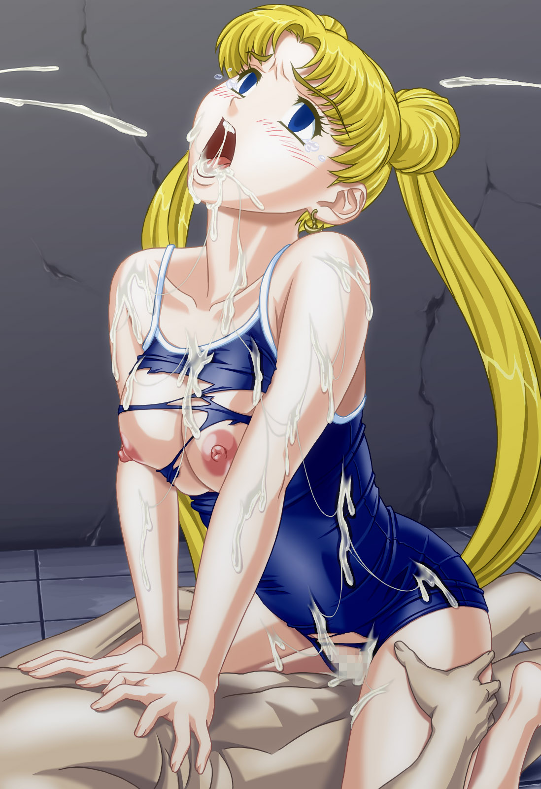 usagi tsukino, bishoujo senshi sailor moon, censored, tagme, 1girls, areola, breasts, busty, cleavage, empty eyes, female, fucked silly, hourglass figure, human, male, mind break, nipples, sex, straight, swimsuit, vaginal penetration, voluptuous, 