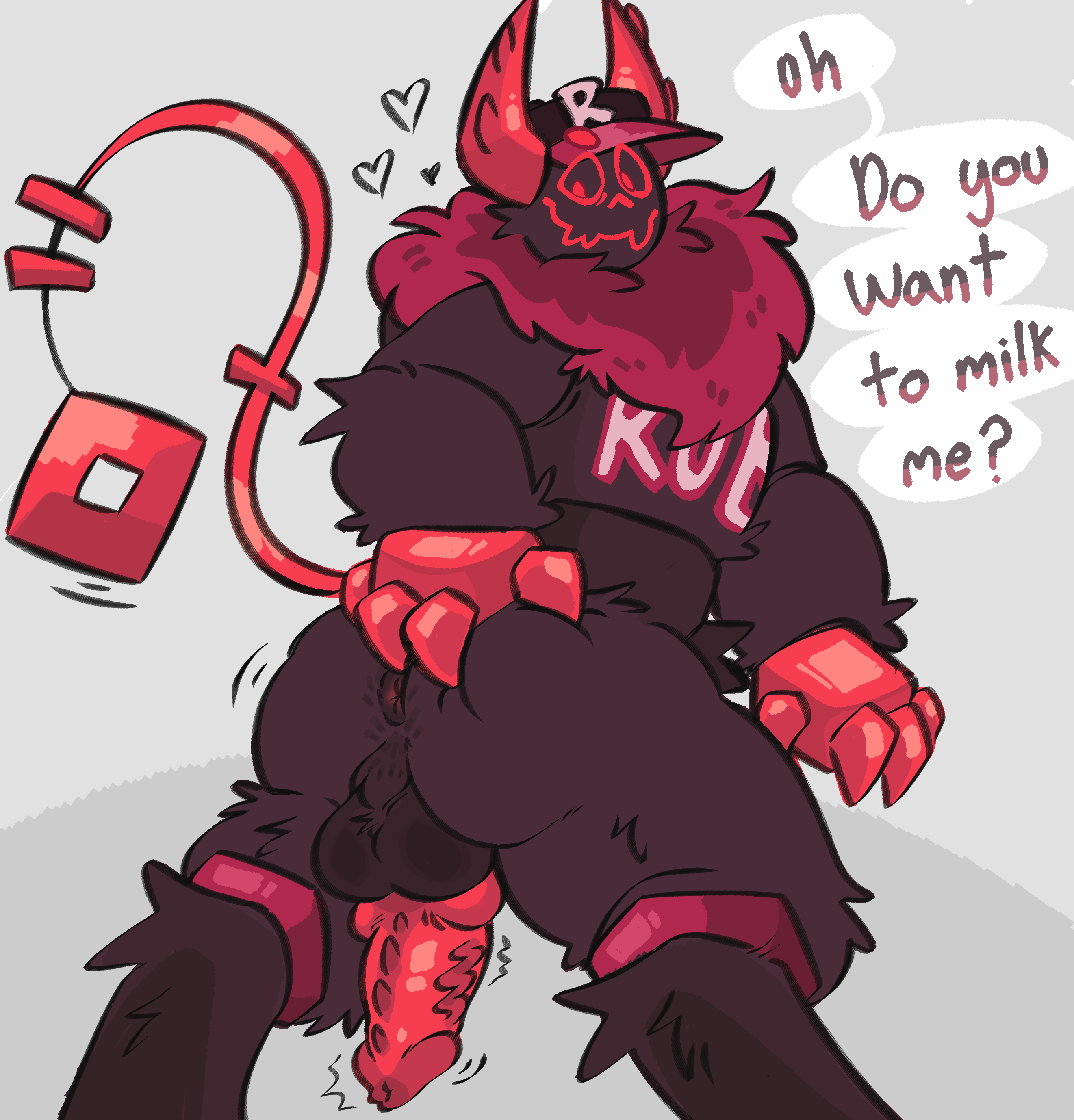 absurd_res anthro anus ass balls black_body black_fur clothing digital_media_(artwork) erection forsaken_(roblox) fur genitals guest_666 guest_666_(forsaken) hat headgear headwear hi_res humanoid koi_567 male mammal penis presenting presenting_anus presenting_balls presenting_penis roblox robloxian solo speech_bubble tail text tuft