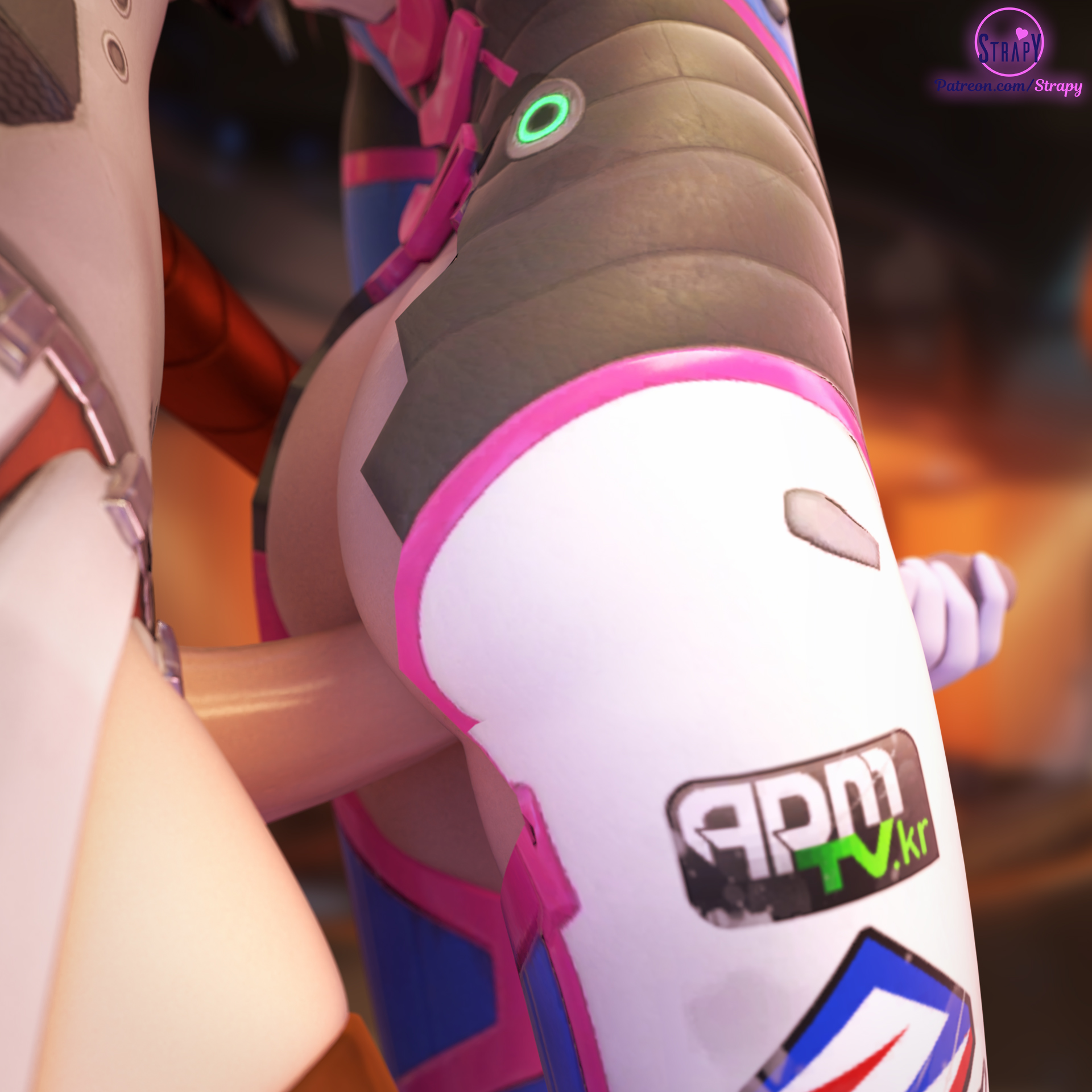 strapy, d.va, mercy, overwatch, 3d, blender, ass, dickgirl, erection, from behind, futa on futa, futanari, intersex, masturbation, penis, 