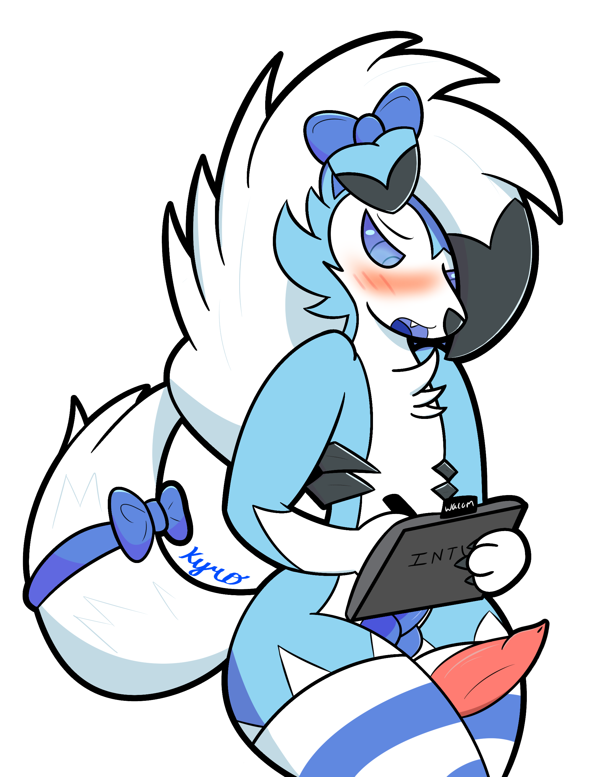 lycanroc, midnight lycanroc, original character, nintendo, pokemon sm, text, watermark, white background, 2boys, alpha channel, alternate color, animal genitalia, animal penis, big ass, black fur, blue eyes, blue fur, blue penis, blue thighhighs, blush, canine, canine penis, clothing, crossdressing, erection, faceless male, furry, girly, half-closed eyes, knot, kyro (character), kyrodrx, looking down, male, male only, mammal, no nipples, nude, penis, pokemon, ribbon, striped thighhighs, tablet, tail, thick thighs, thigh sex, thighhighs, video games, white fur, wide hips, 