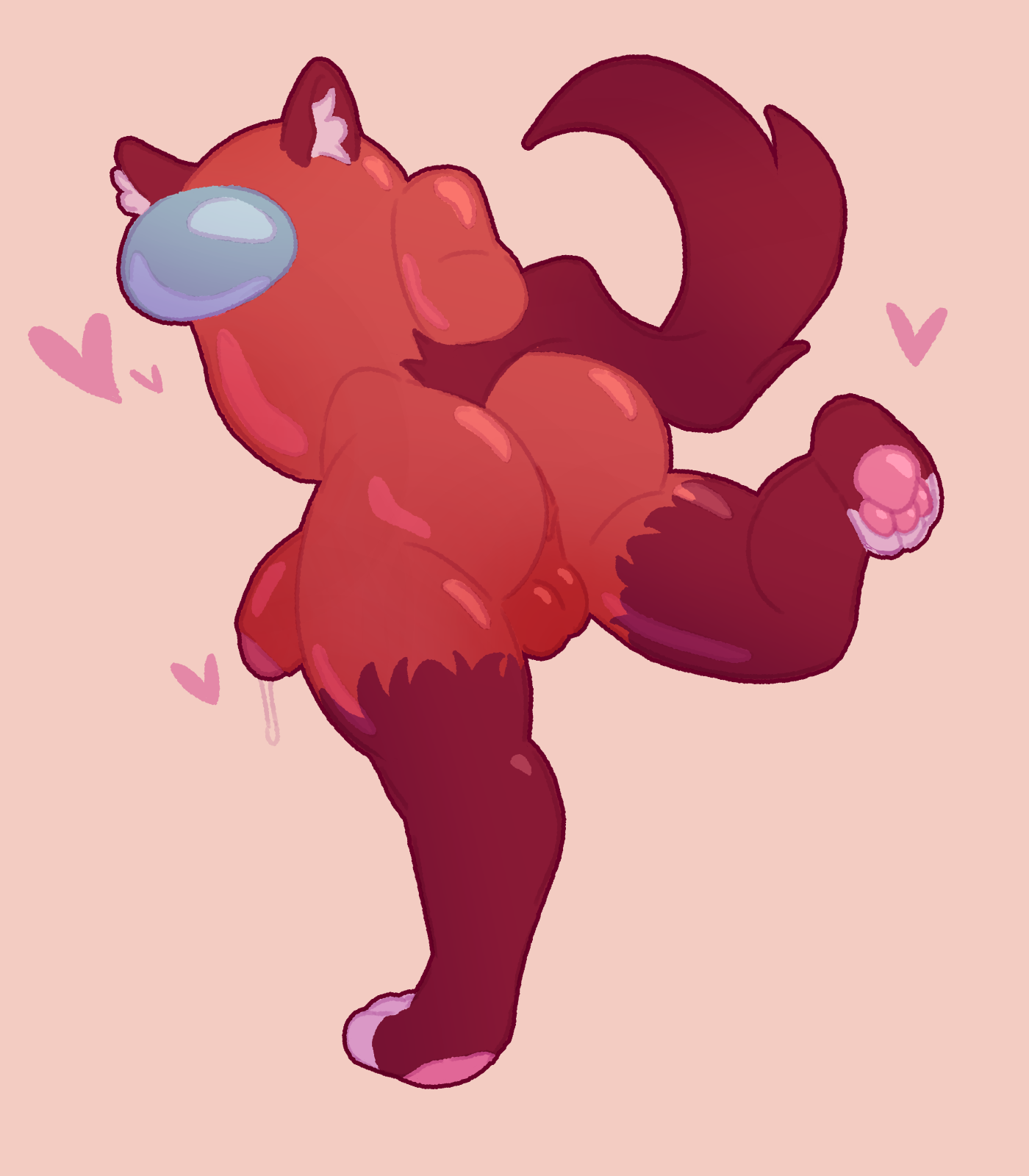 hi res, among us, balls, bodily fluids, cat tail, dripping, genital fluids, genitals, innersloth, male, precum, precum drip, pusseyyyyyyyy, red body, solo, 