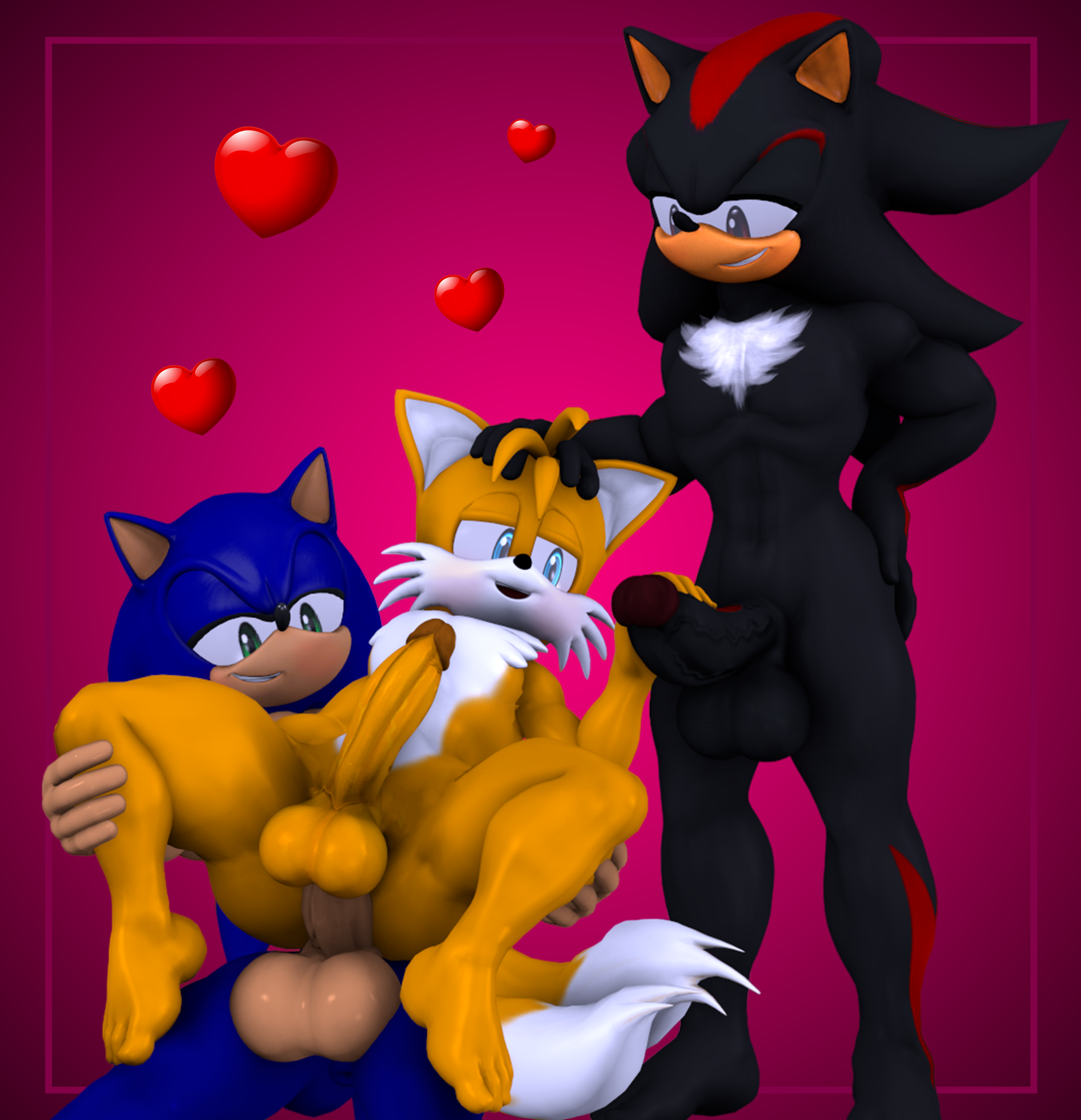 3d_(artwork) absurd_res anal anal_sex anthro ass athletic athletic_male balls big_balls big_penis canid canine chest_tuft digital_media_(artwork) eulipotyphlan fox genitals group group_sex hand_on_head hand_on_hip hand_on_penis handjob handjob_while_penetrated heart_symbol hedgehog hi_res male male/male mammal on_bottom on_top penetration penile penis reverse_cowgirl_position sega sex shadow_the_hedgehog smile smirk sonic_the_hedgehog sonic_the_hedgehog_(series) tails theashsfm threesome trio tuft